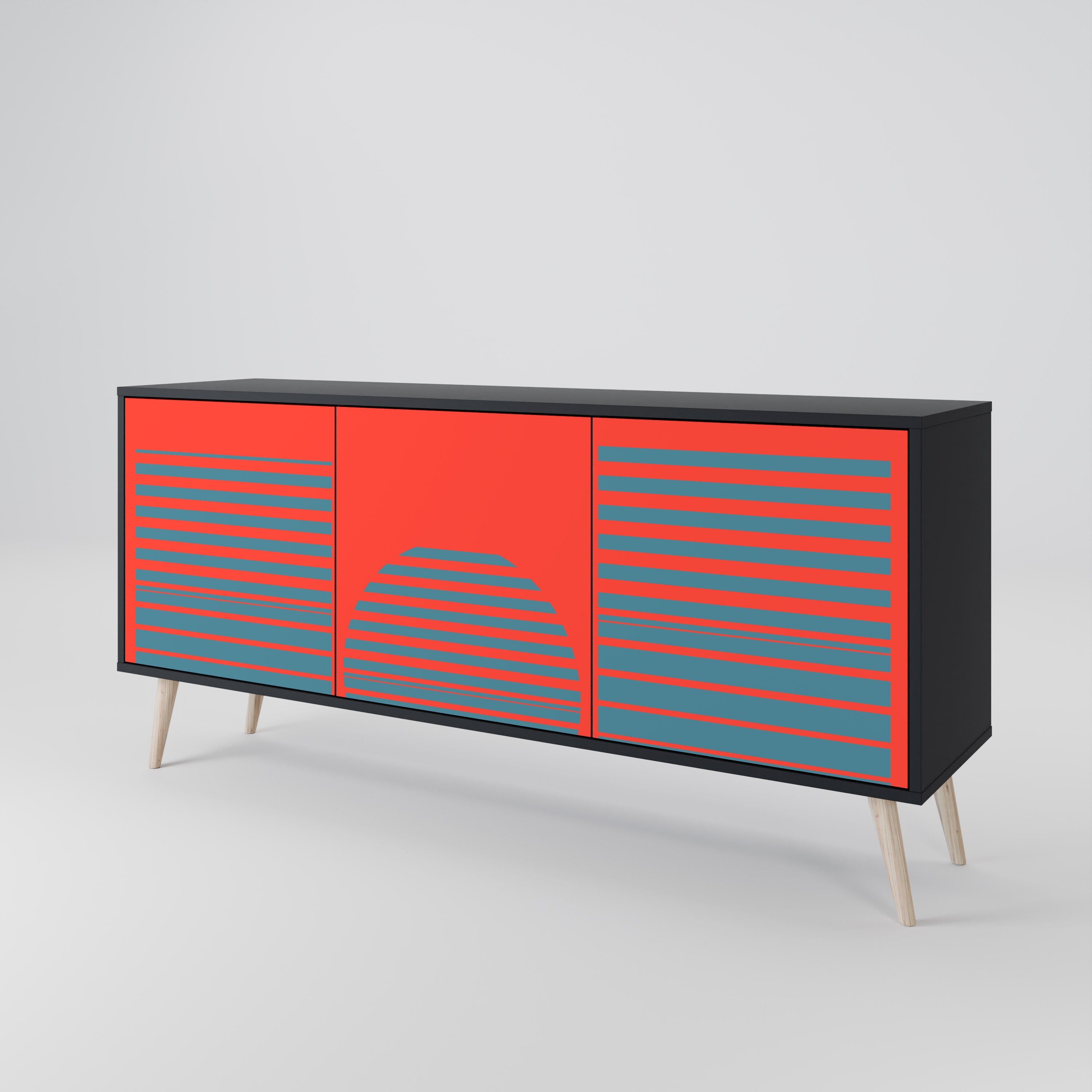 RISING GEOMETRY STARS Sideboard mit 3 Türen in Schwarz