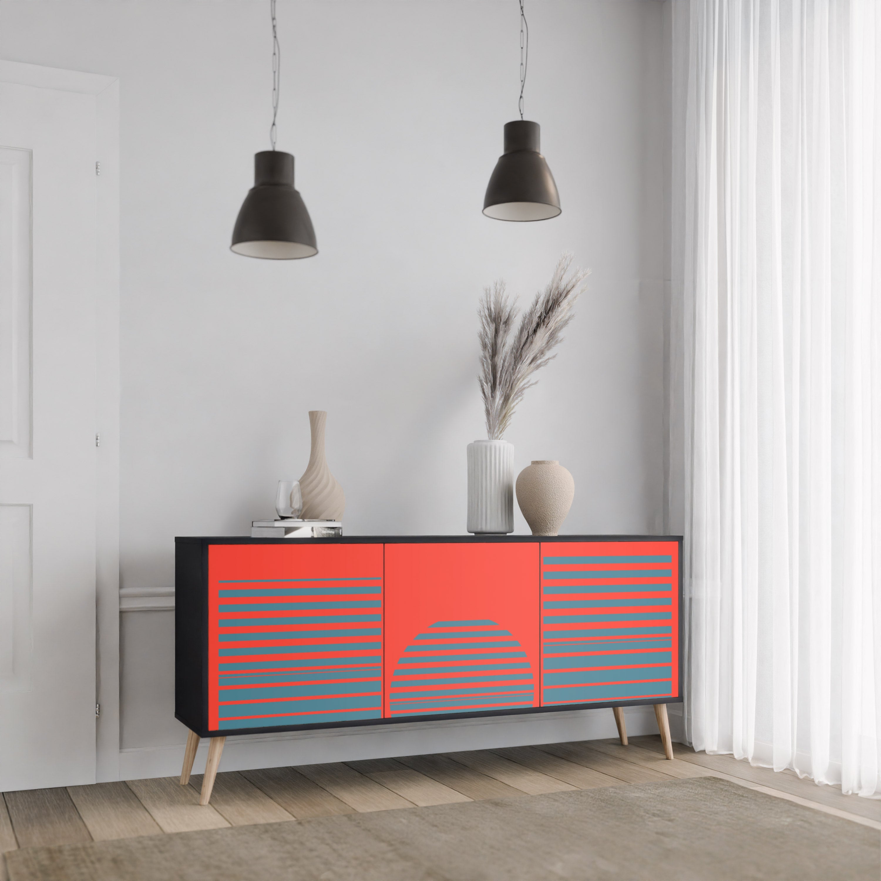 RISING GEOMETRY STARS Sideboard mit 3 Türen in Schwarz