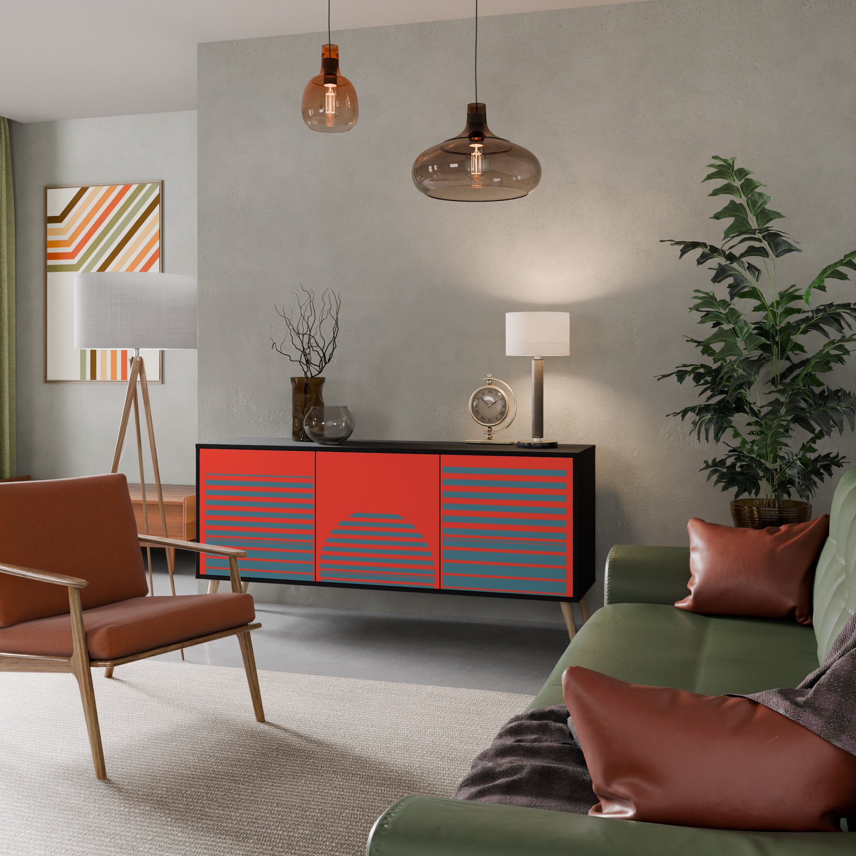 RISING GEOMETRY STARS Sideboard mit 3 Türen in Schwarz