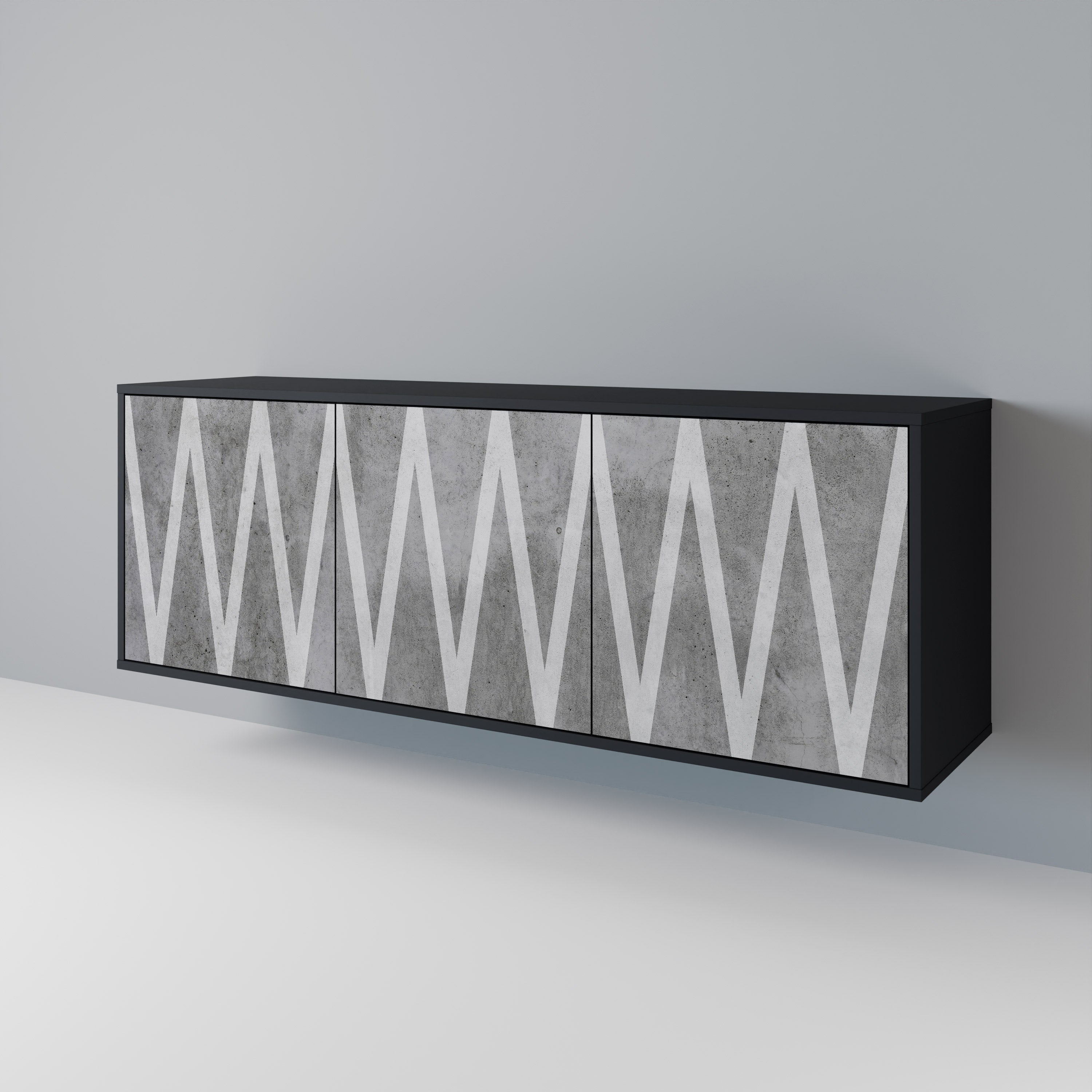 SOLID ZIG ZAG Sideboard mit 3 Türen in Schwarz