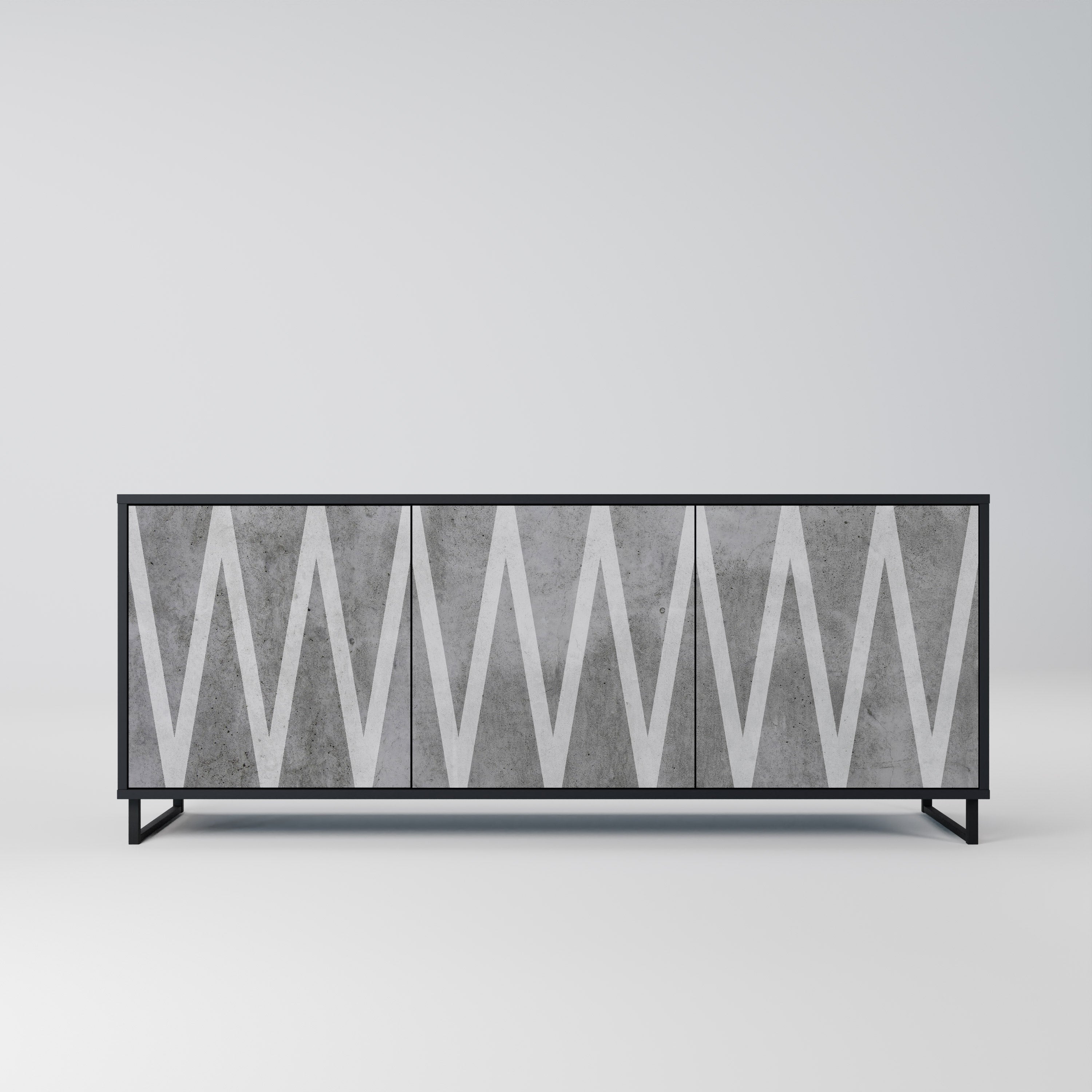 SOLID ZIG ZAG Sideboard mit 3 Türen in Schwarz