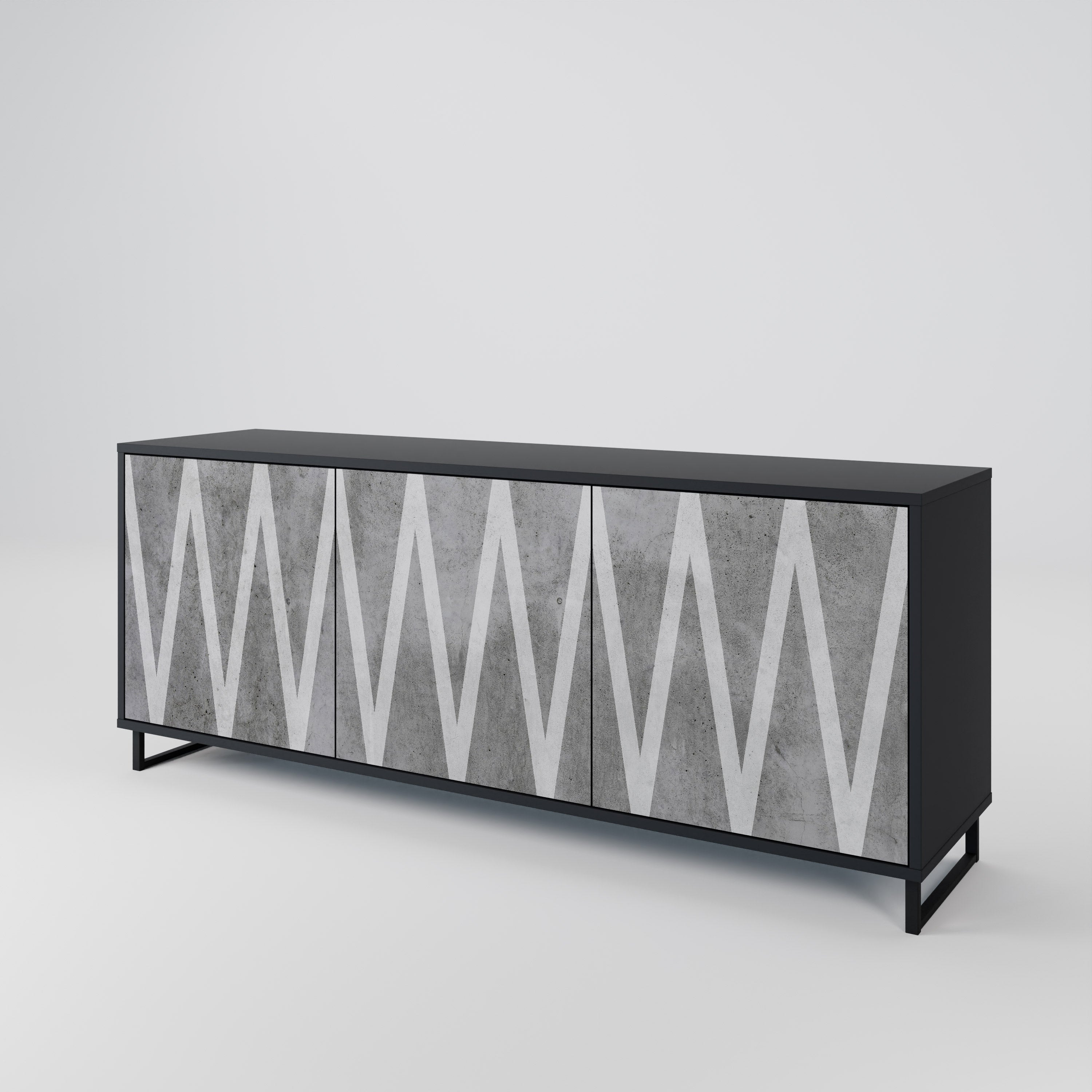 SOLID ZIG ZAG Sideboard mit 3 Türen in Schwarz