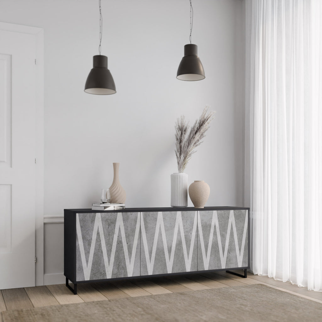 SOLID ZIG ZAG Sideboard mit 3 Türen in Schwarz