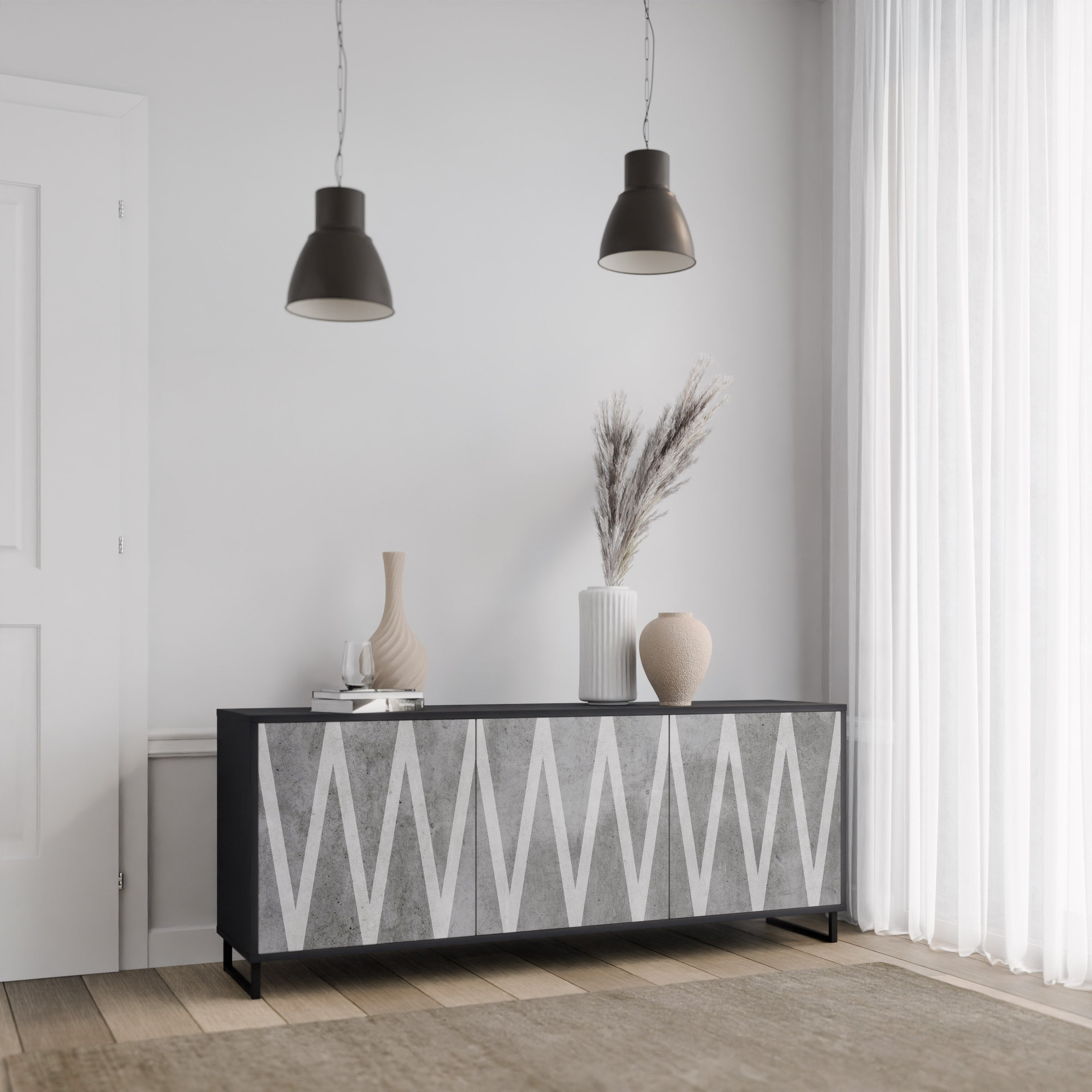 SOLID ZIG ZAG Sideboard mit 3 Türen in Schwarz