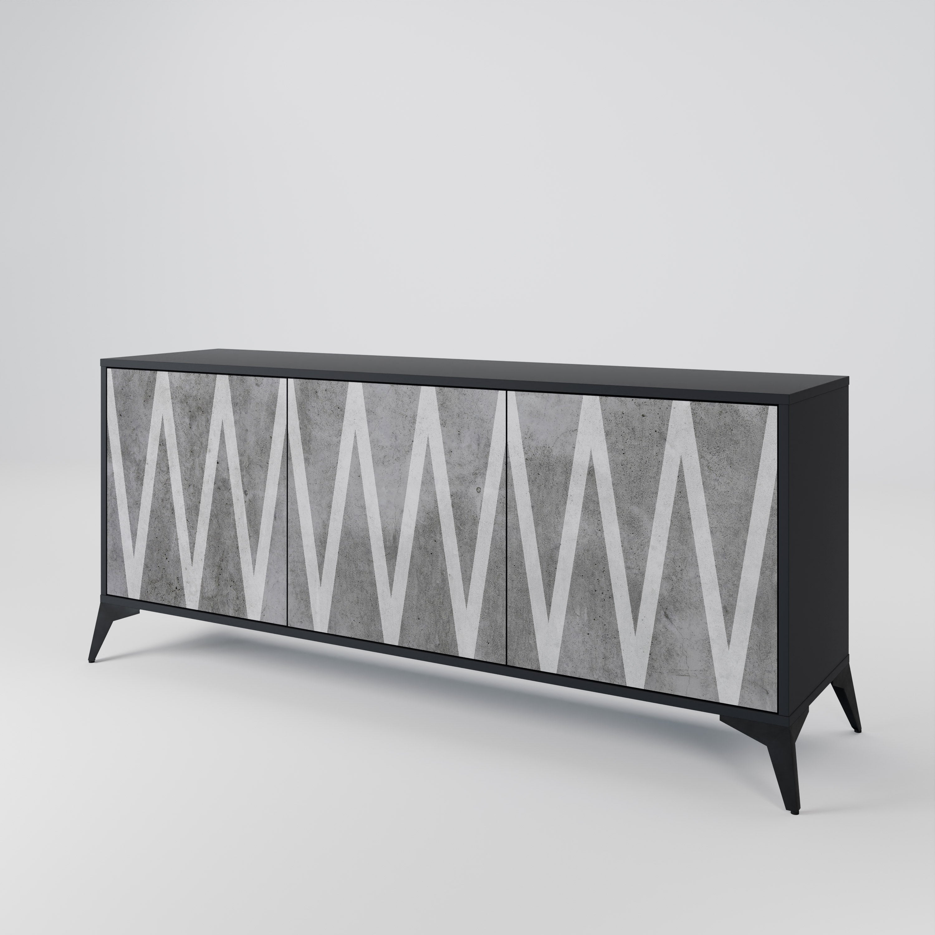 SOLID ZIG ZAG Sideboard mit 3 Türen in Schwarz
