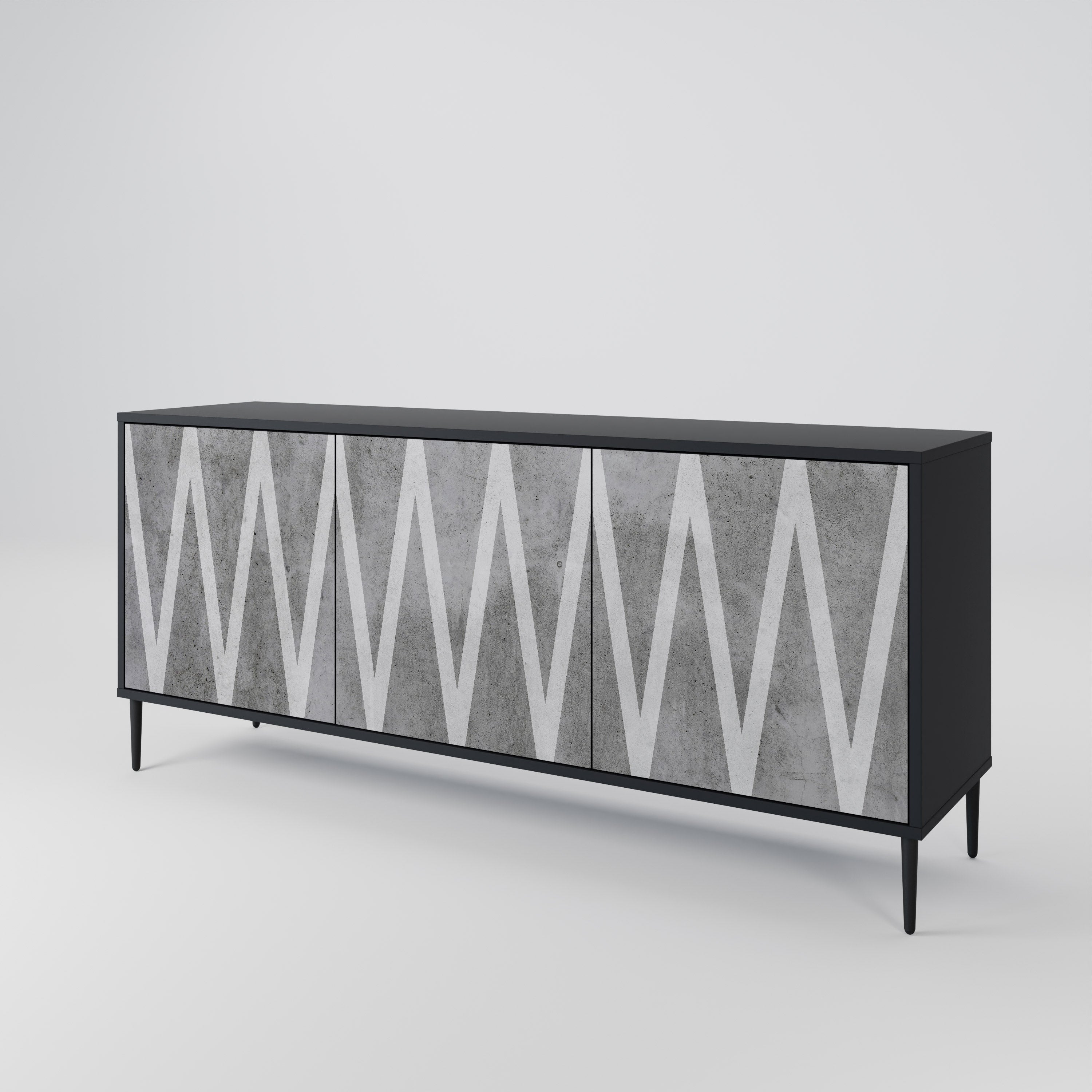 SOLID ZIG ZAG Sideboard mit 3 Türen in Schwarz