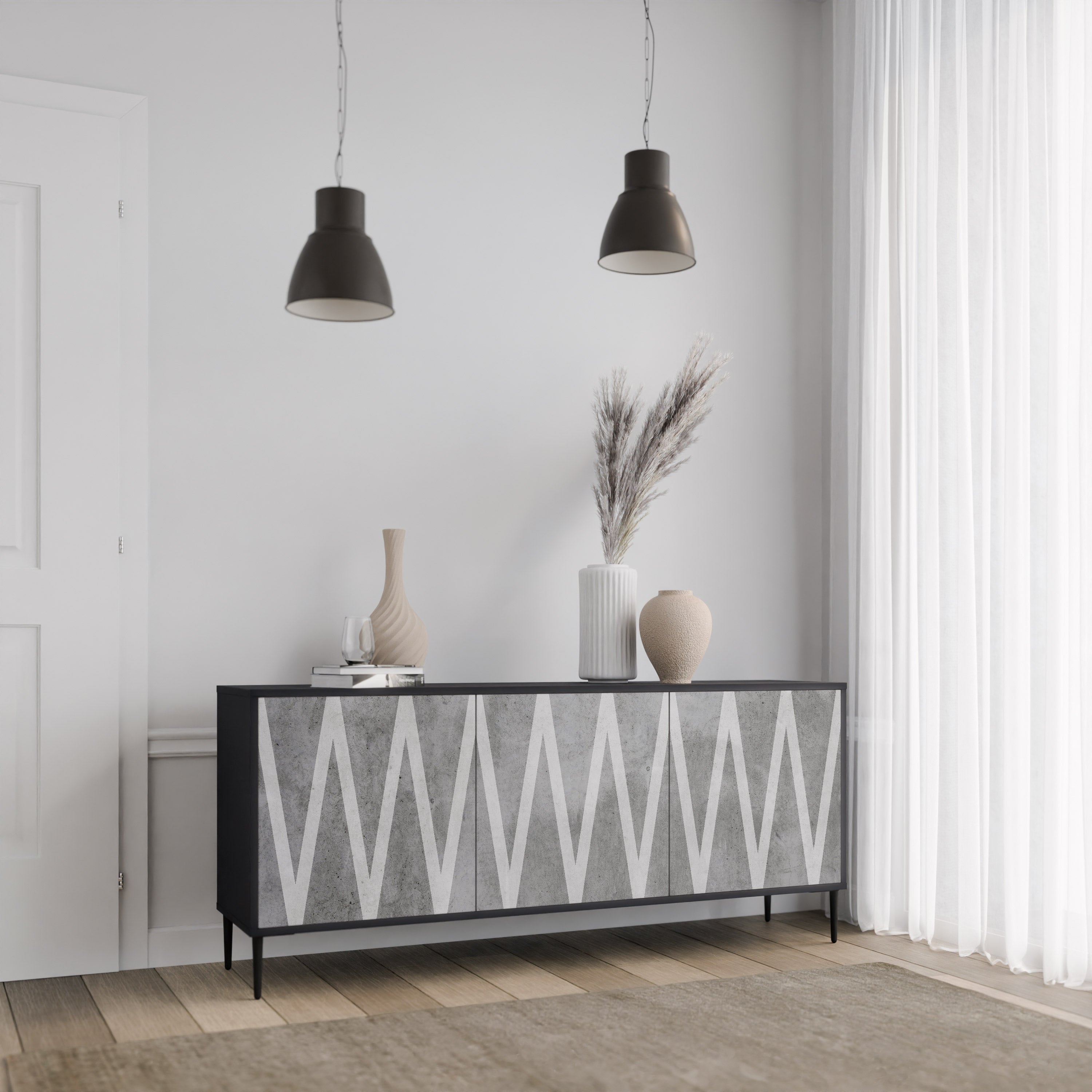 SOLID ZIG ZAG Sideboard mit 3 Türen in Schwarz