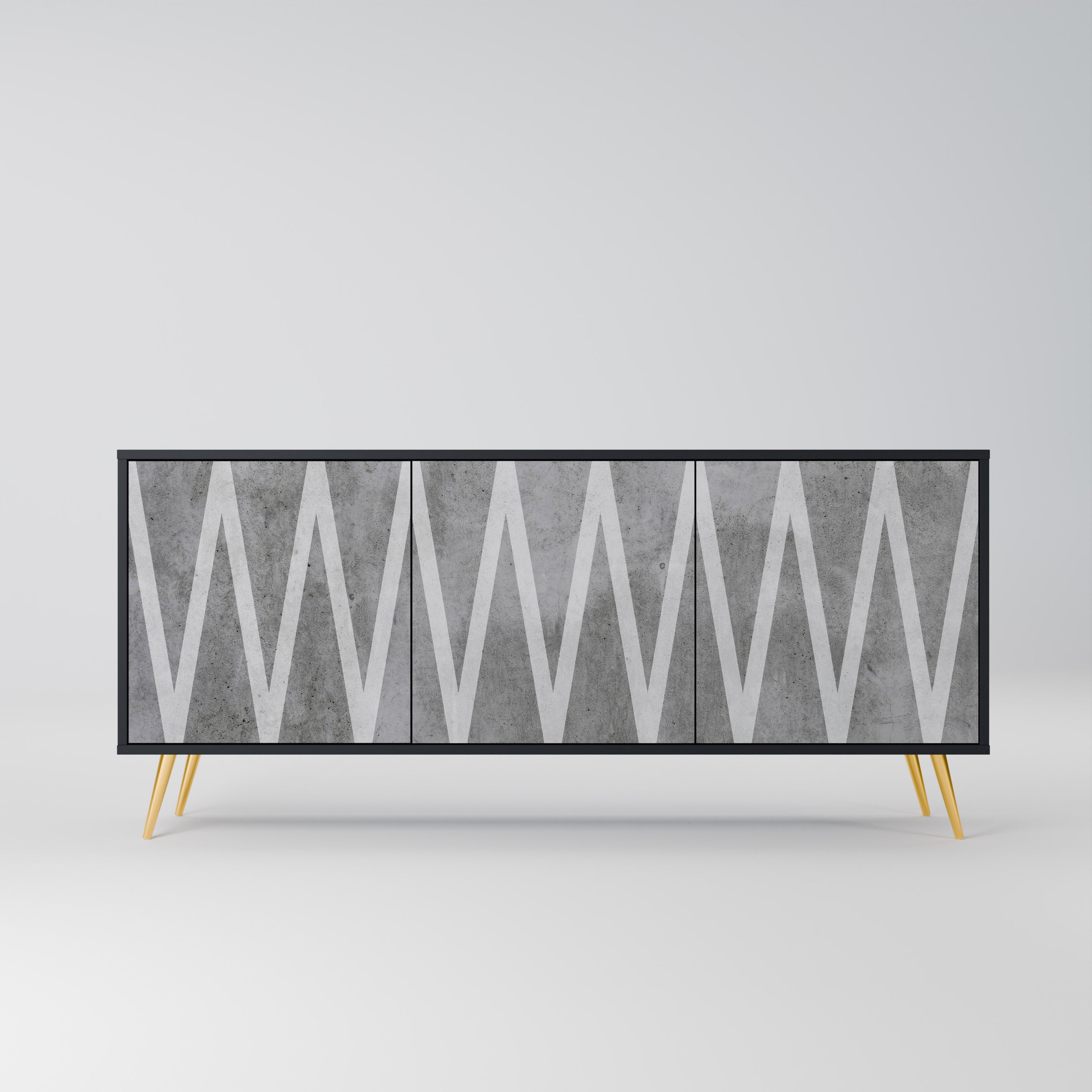 SOLID ZIG ZAG Sideboard mit 3 Türen in Schwarz