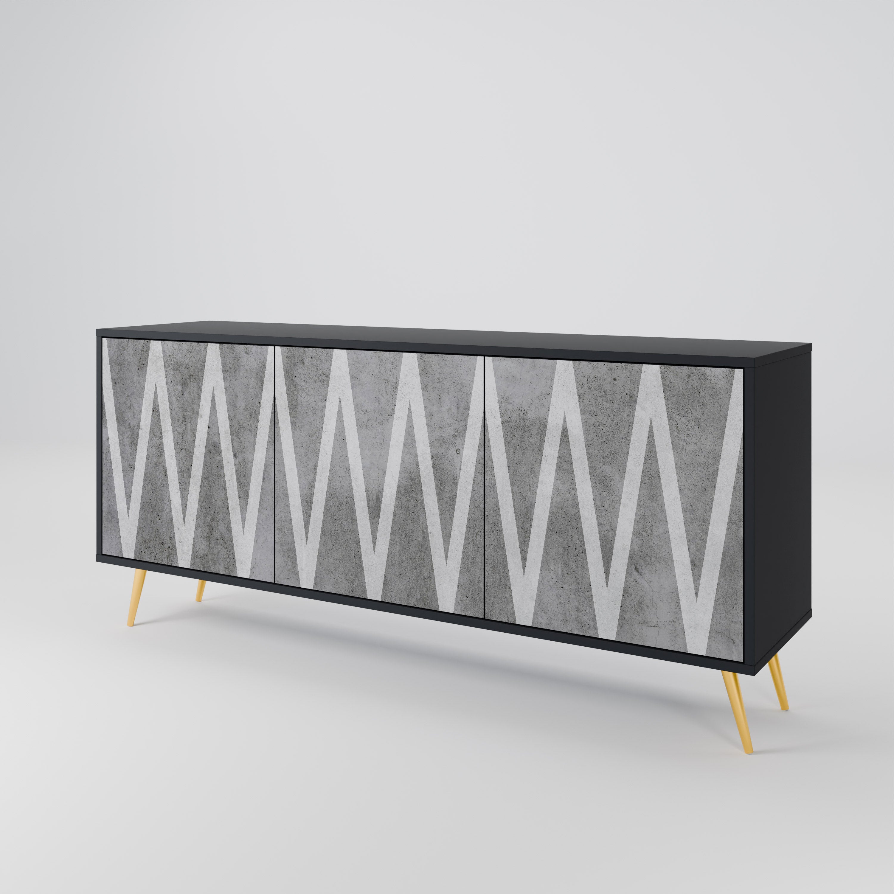 SOLID ZIG ZAG Sideboard mit 3 Türen in Schwarz