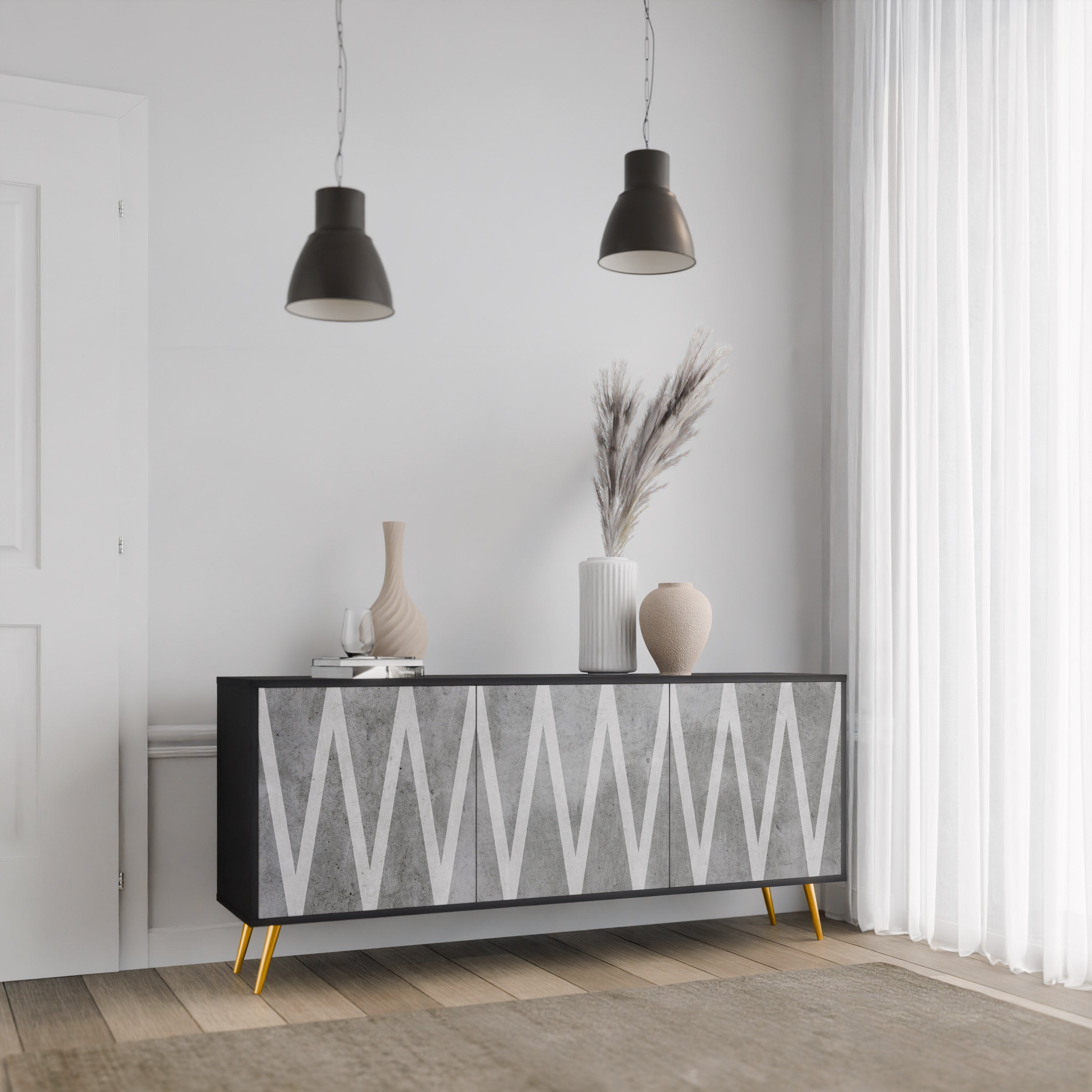 SOLID ZIG ZAG Sideboard mit 3 Türen in Schwarz