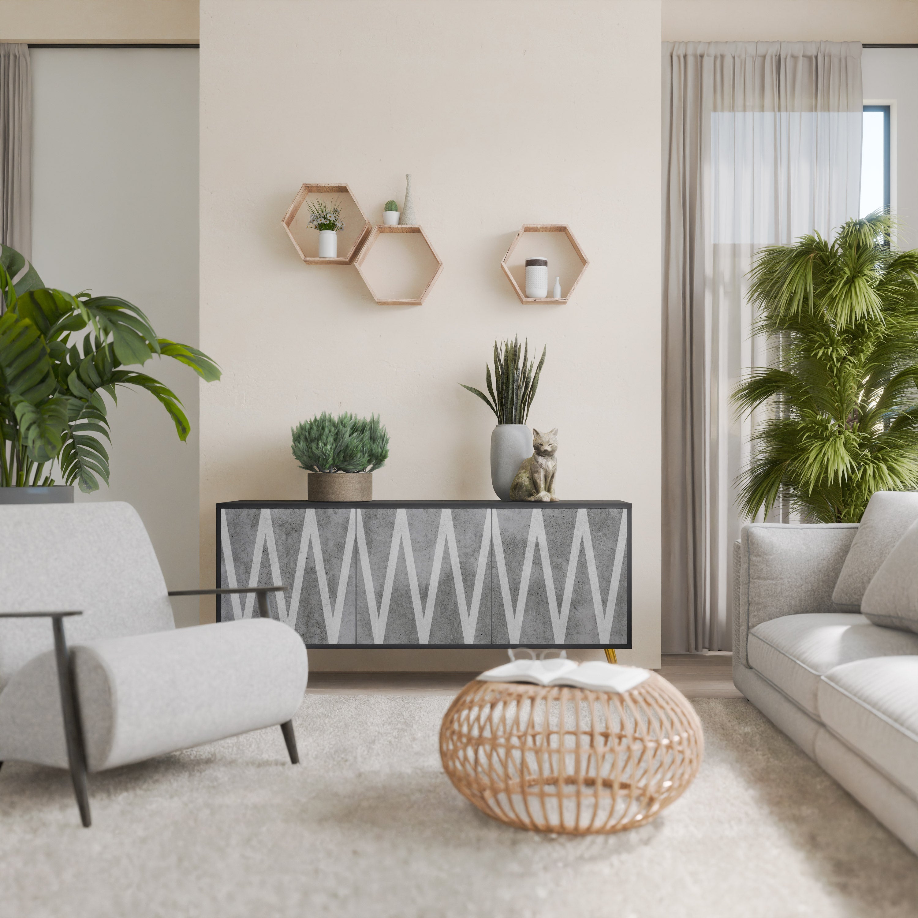 SOLID ZIG ZAG Sideboard mit 3 Türen in Schwarz