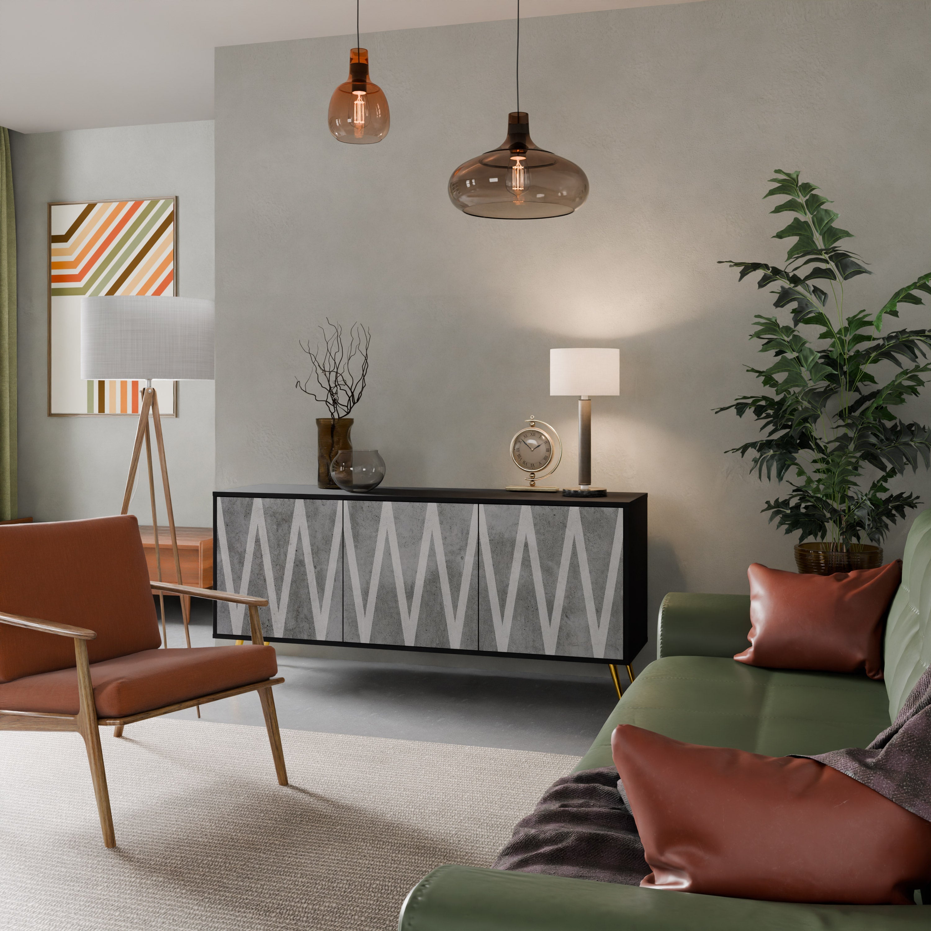 SOLID ZIG ZAG Sideboard mit 3 Türen in Schwarz