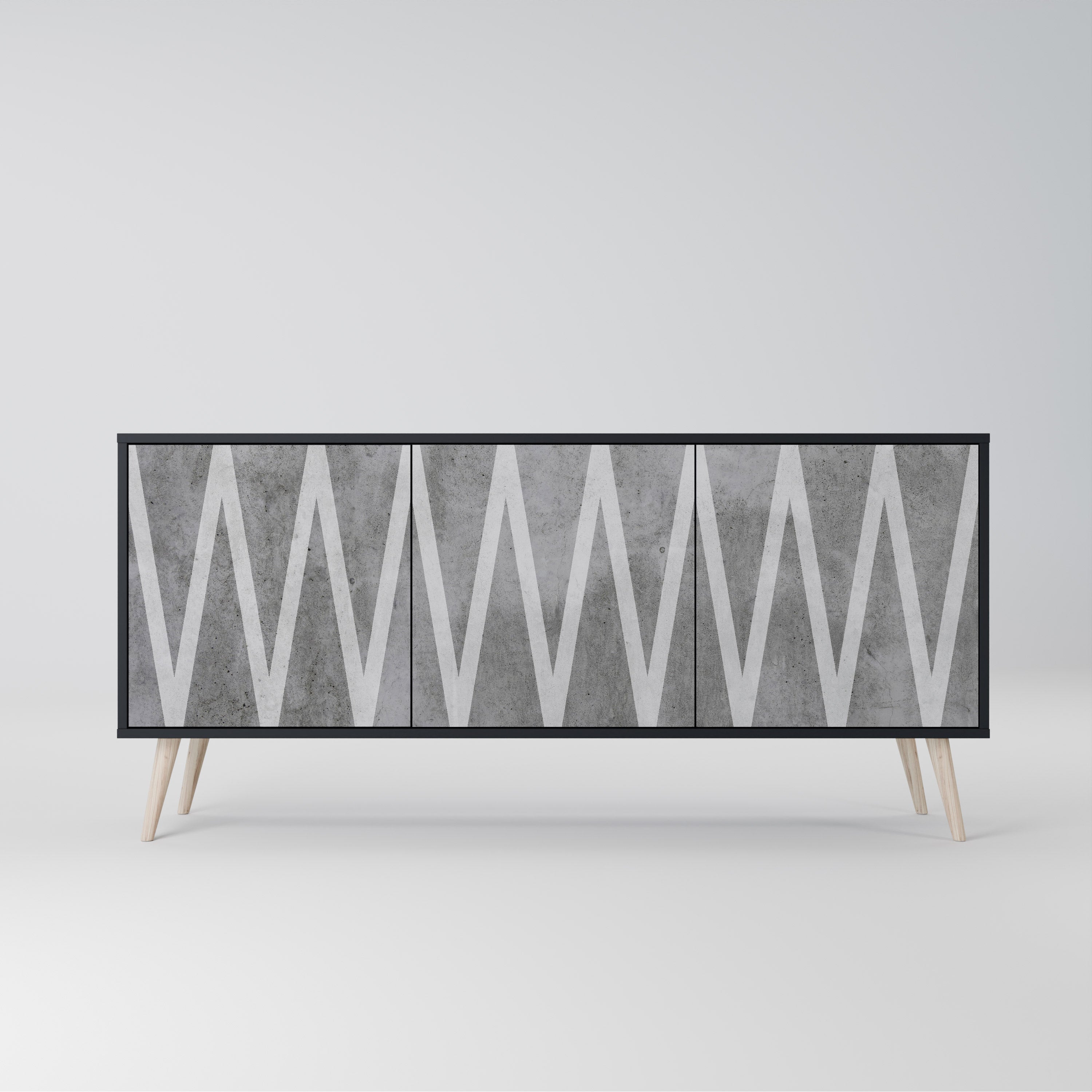SOLID ZIG ZAG Sideboard mit 3 Türen in Schwarz