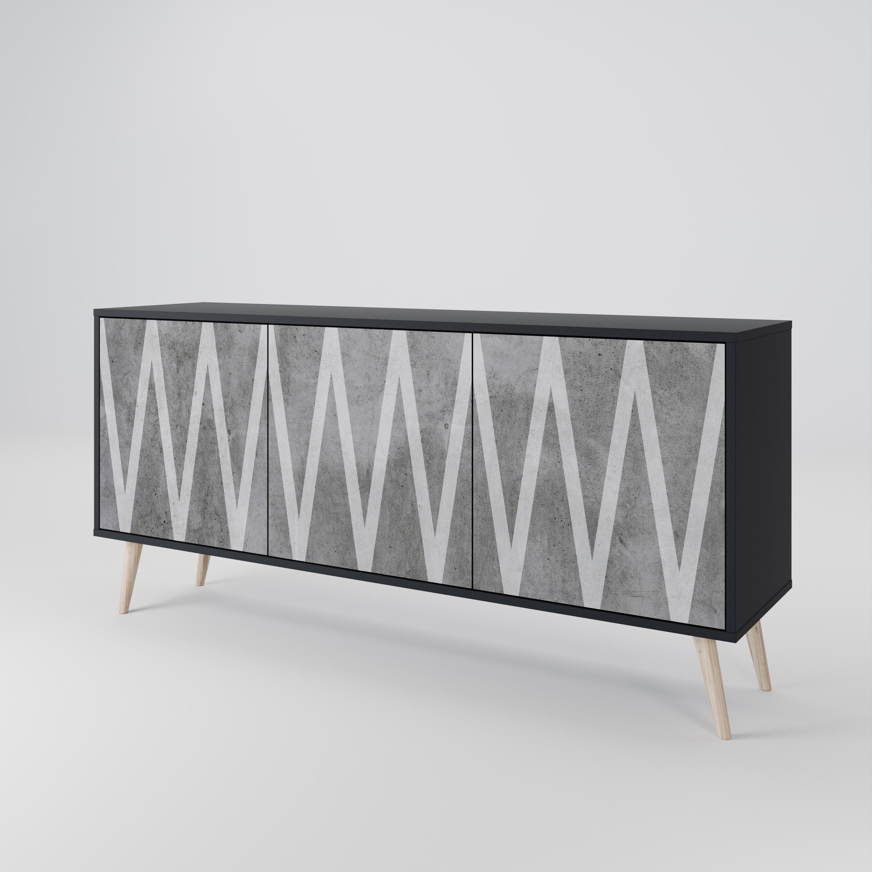 SOLID ZIG ZAG Sideboard mit 3 Türen in Schwarz