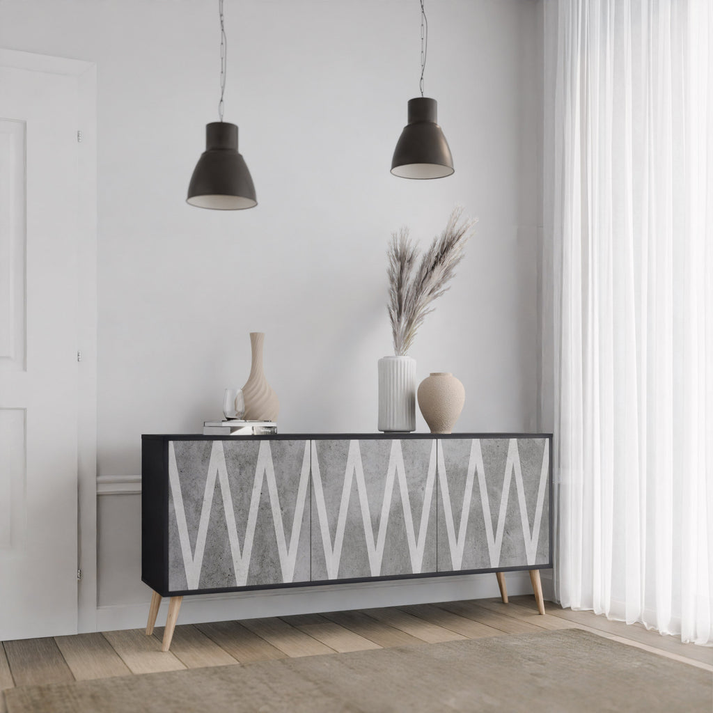 SOLID ZIG ZAG Sideboard mit 3 Türen in Schwarz