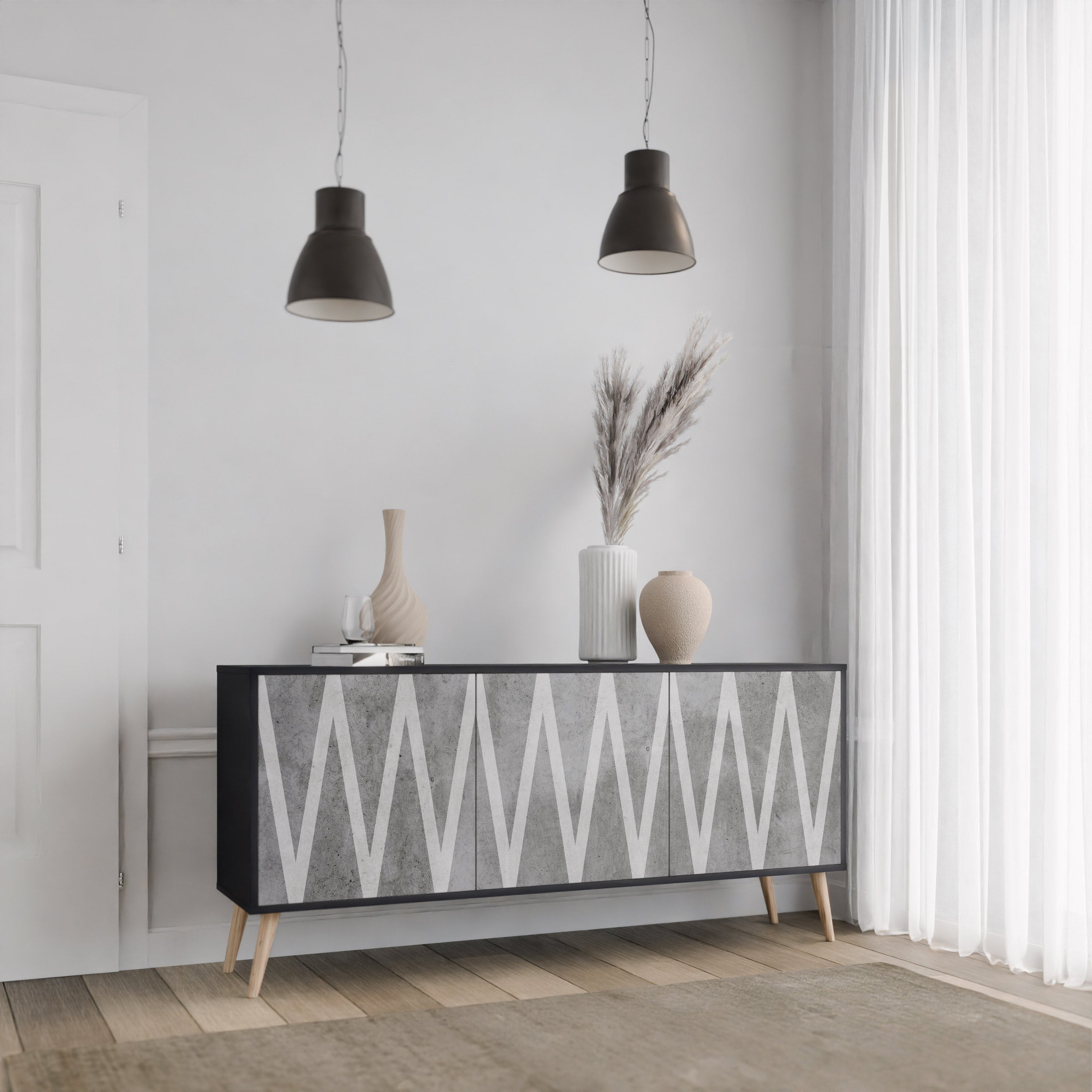 SOLID ZIG ZAG Sideboard mit 3 Türen in Schwarz