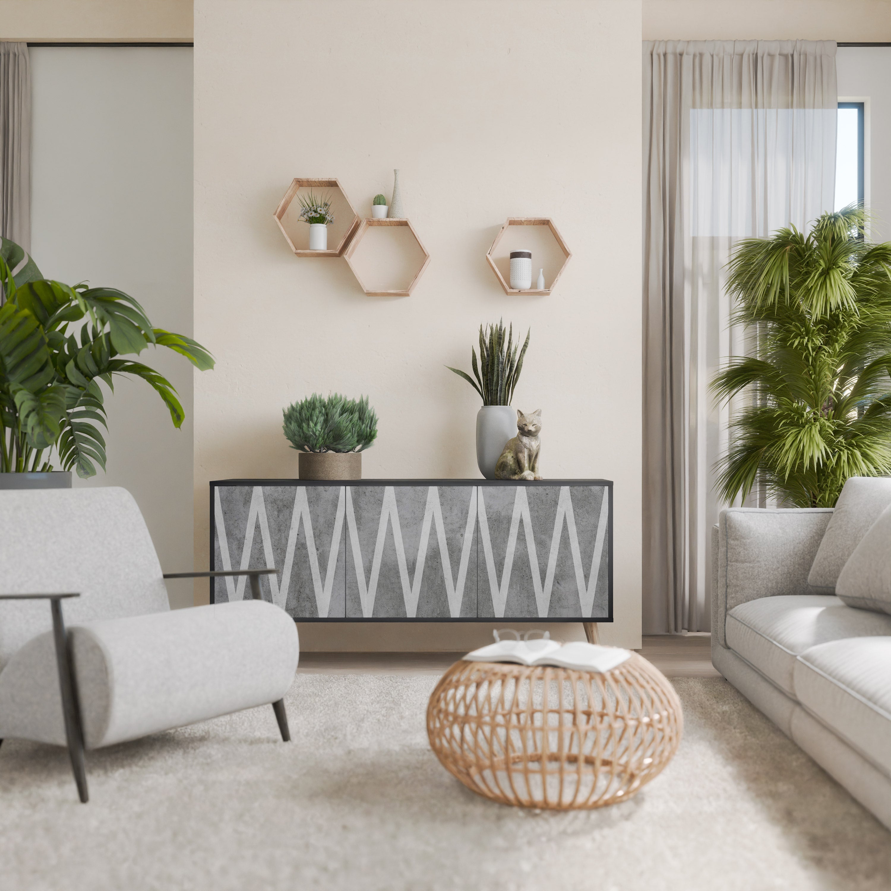 SOLID ZIG ZAG Sideboard mit 3 Türen in Schwarz