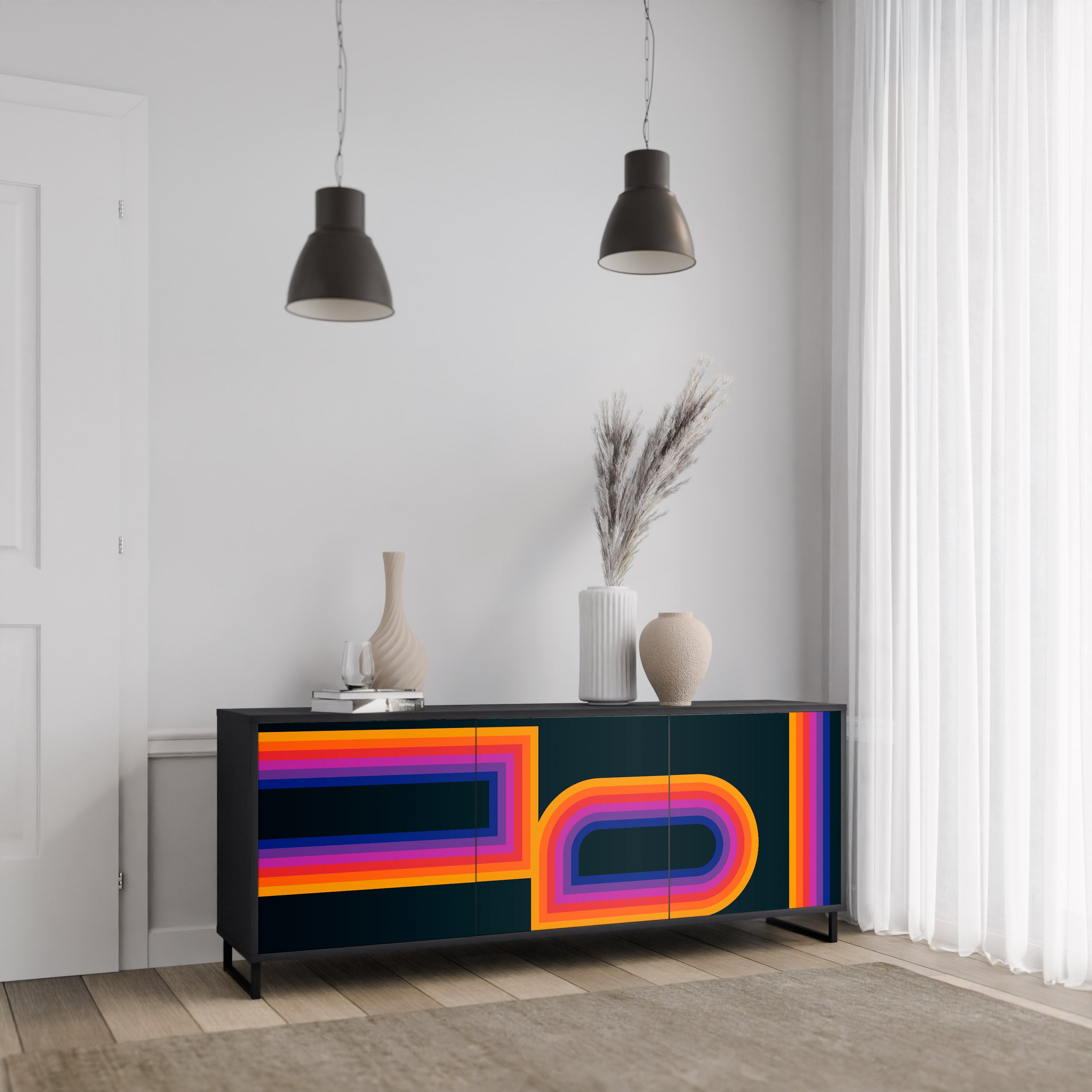 BLINDED BY THE LIGHTS 3-türiges Sideboard in Schwarz