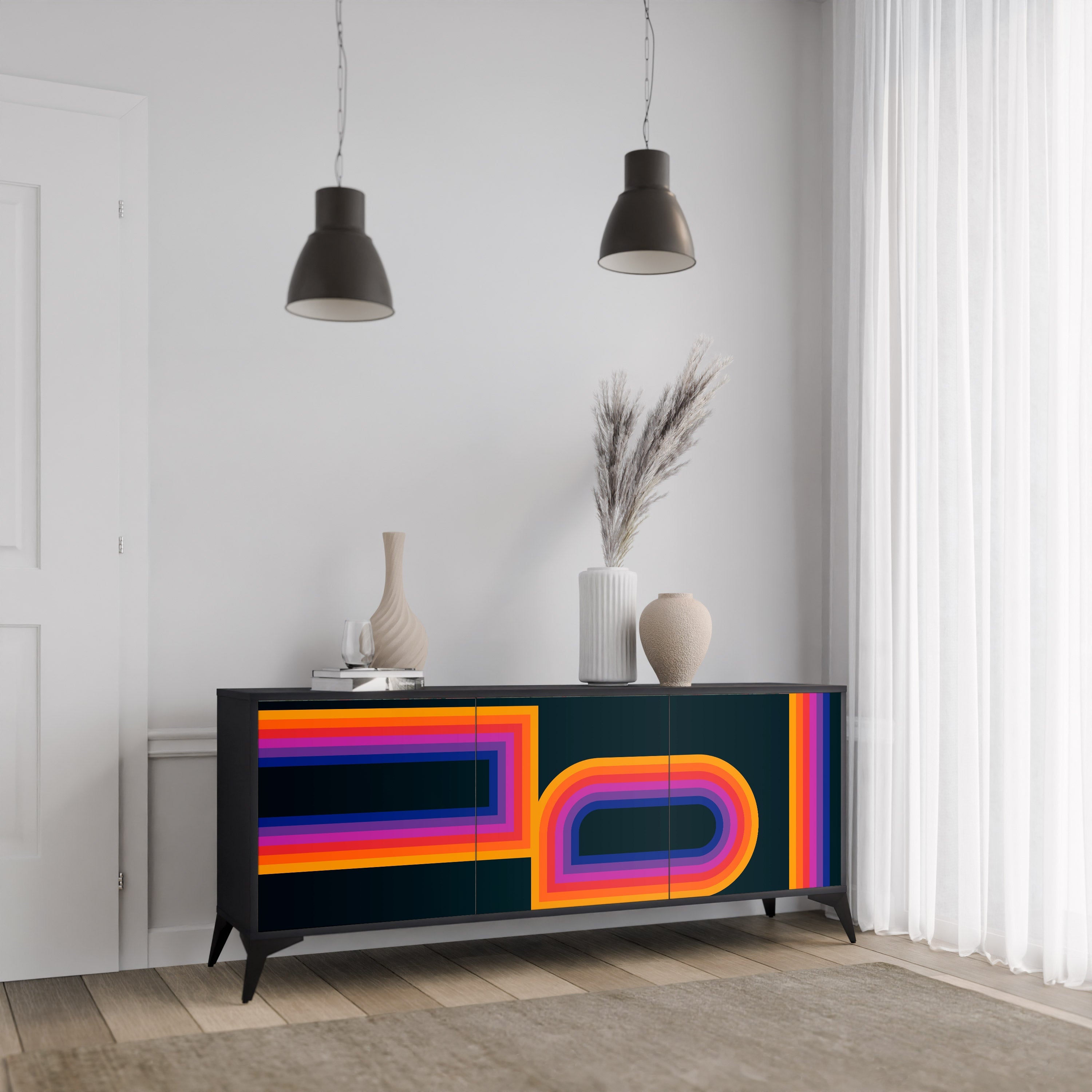 BLINDED BY THE LIGHTS 3-türiges Sideboard in Schwarz