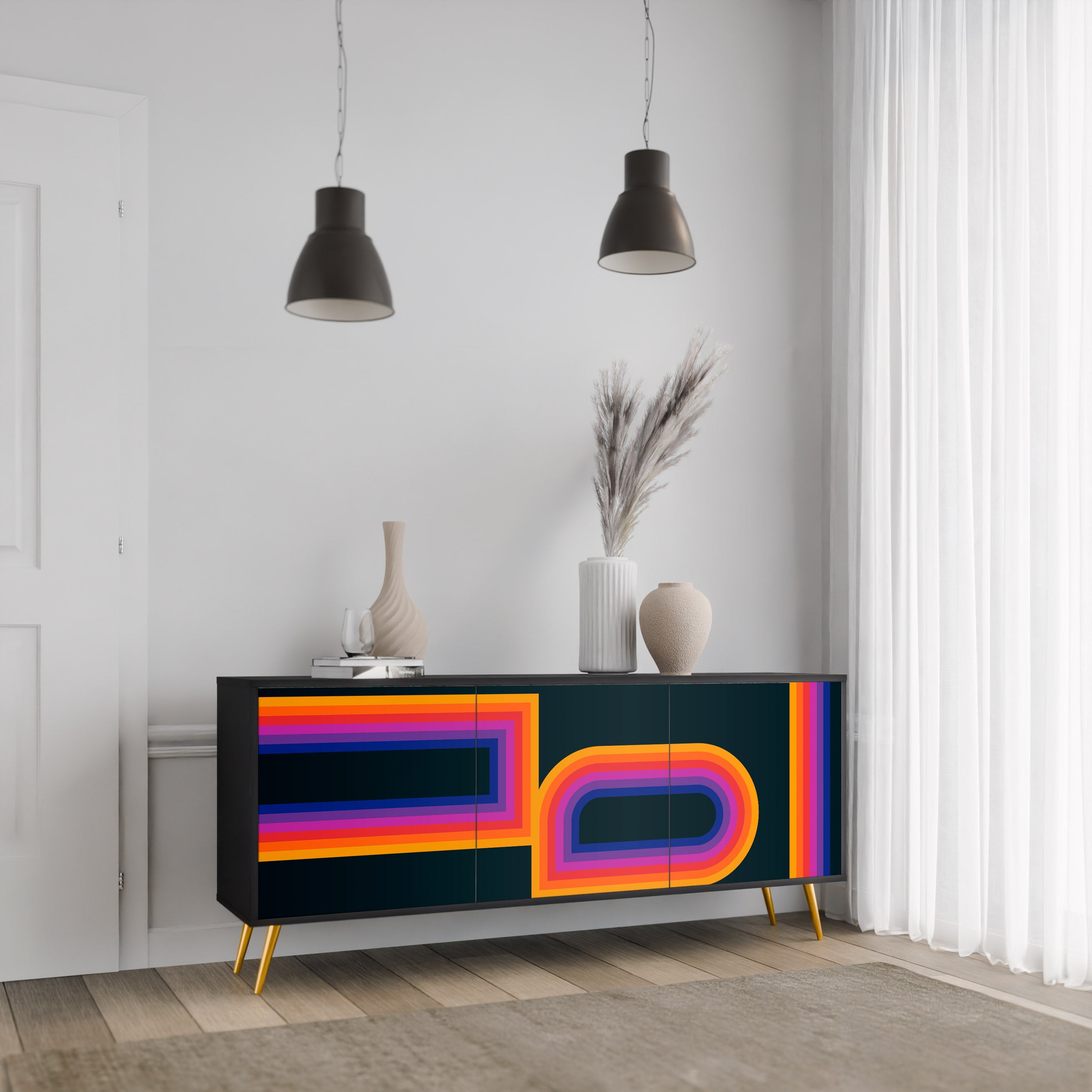 BLINDED BY THE LIGHTS 3-türiges Sideboard in Schwarz