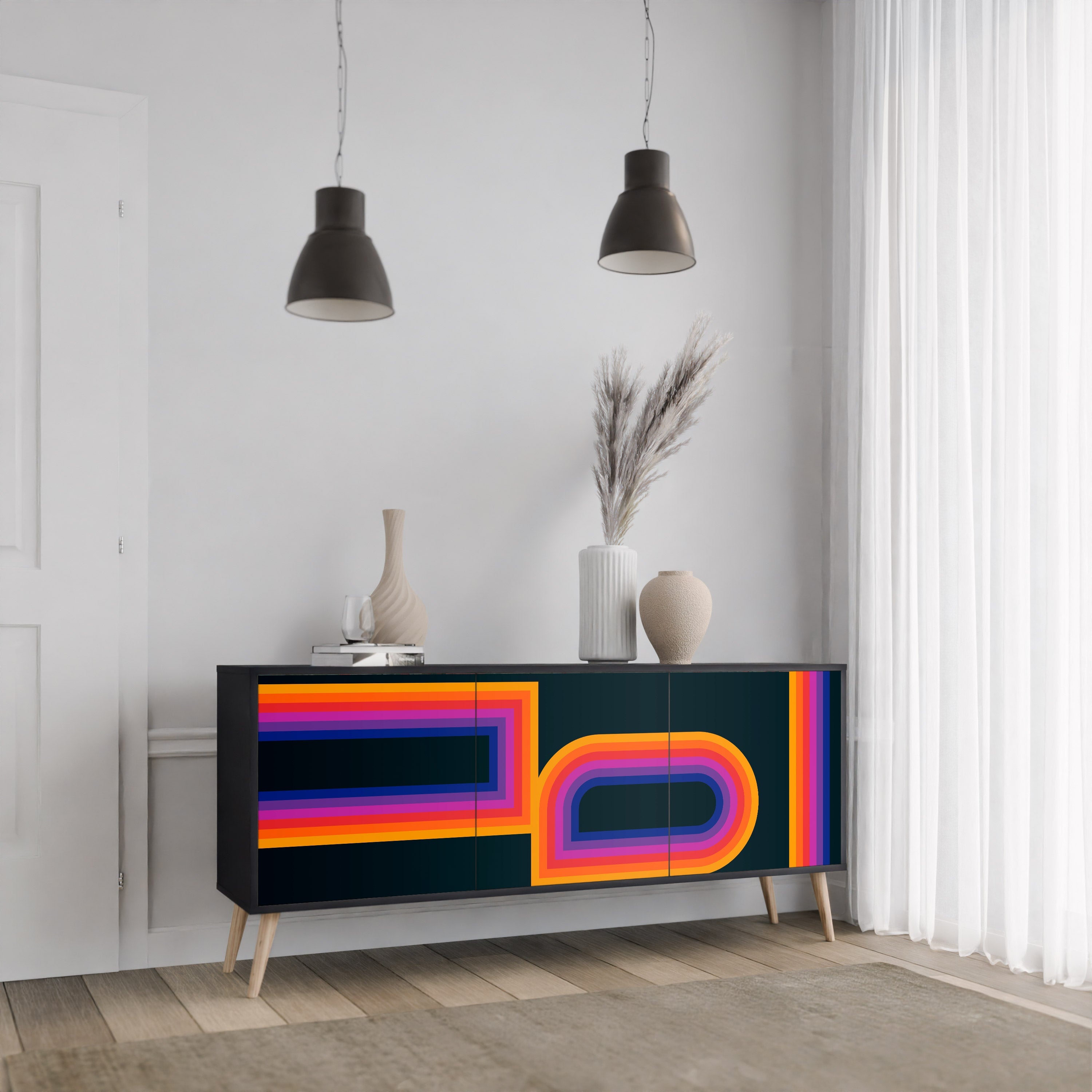 BLINDED BY THE LIGHTS 3-türiges Sideboard in Schwarz