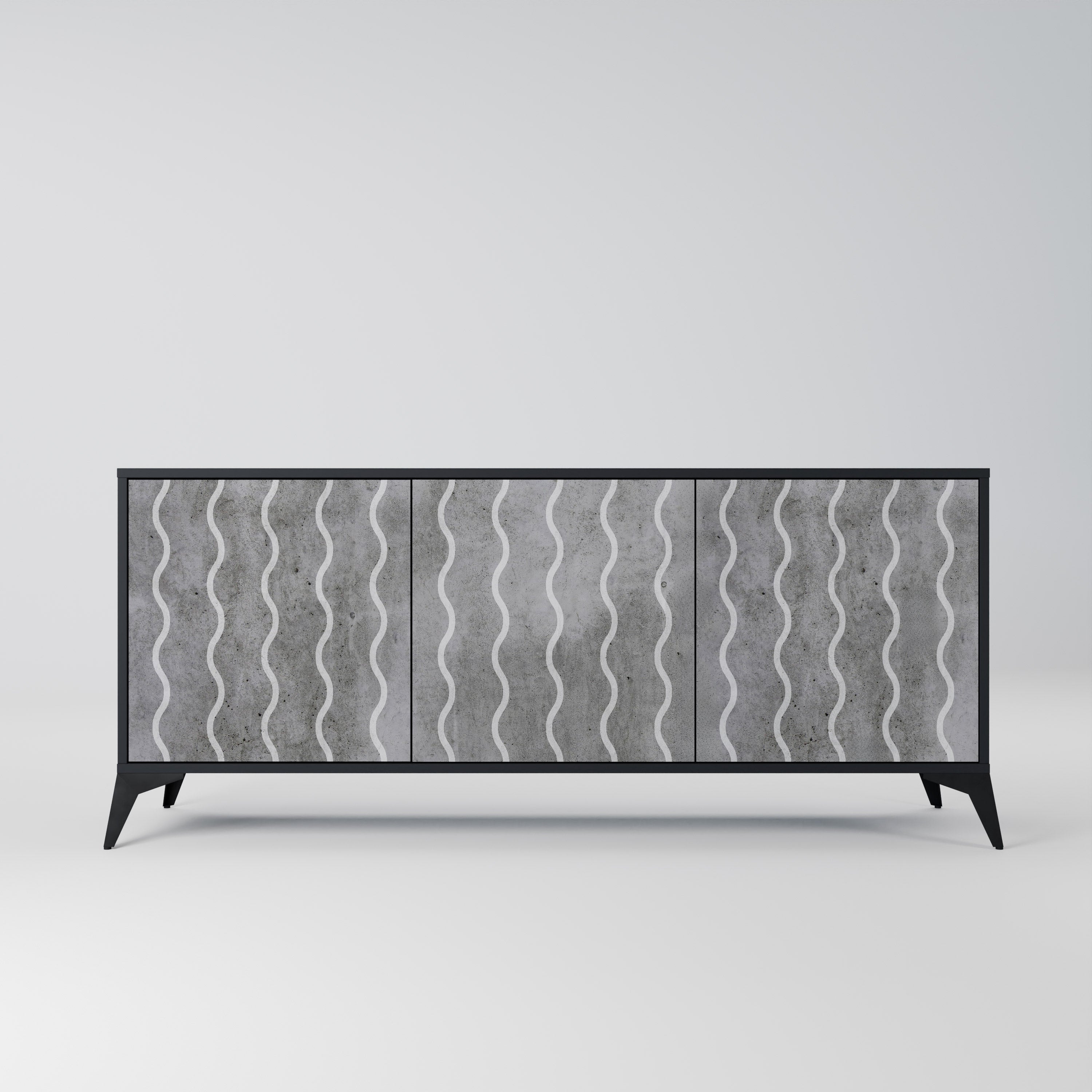 WAVES OF CONCRETE 3-Door Sideboard in Black Finish