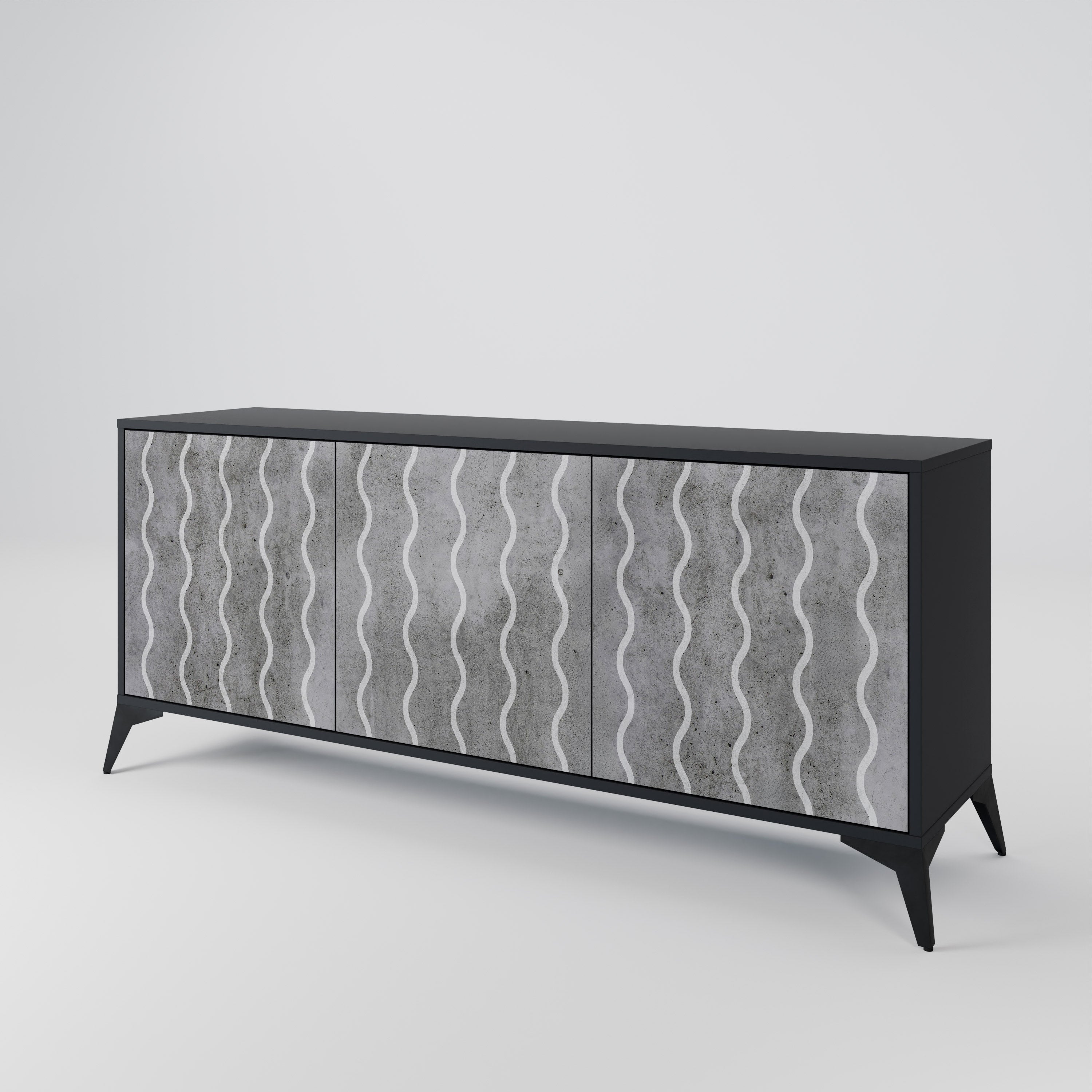 WAVES OF CONCRETE 3-Door Sideboard in Black Finish
