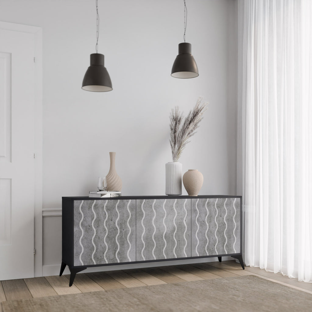 WAVES OF CONCRETE 3-Door Sideboard in Black Finish