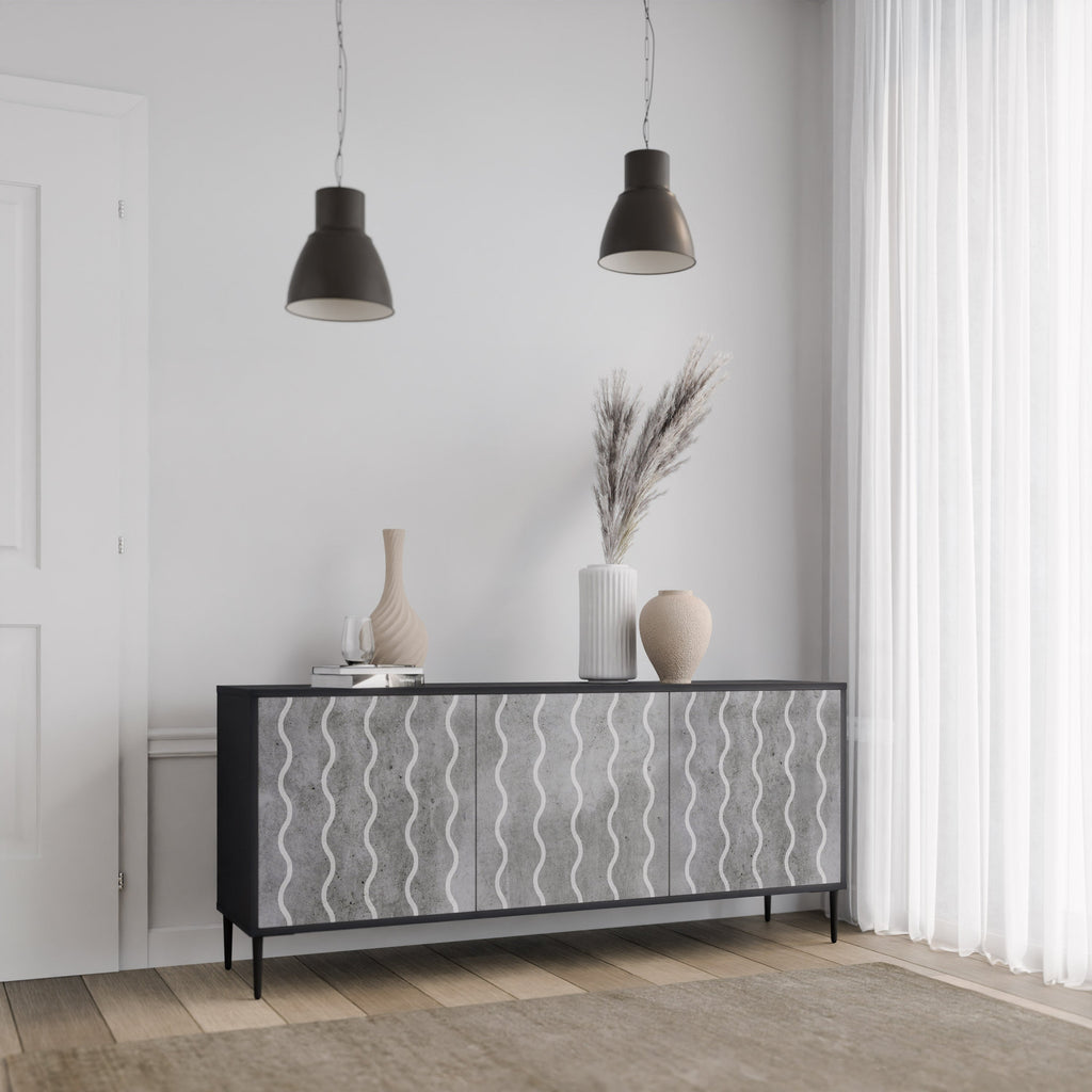 WAVES OF CONCRETE 3-Door Sideboard in Black Finish