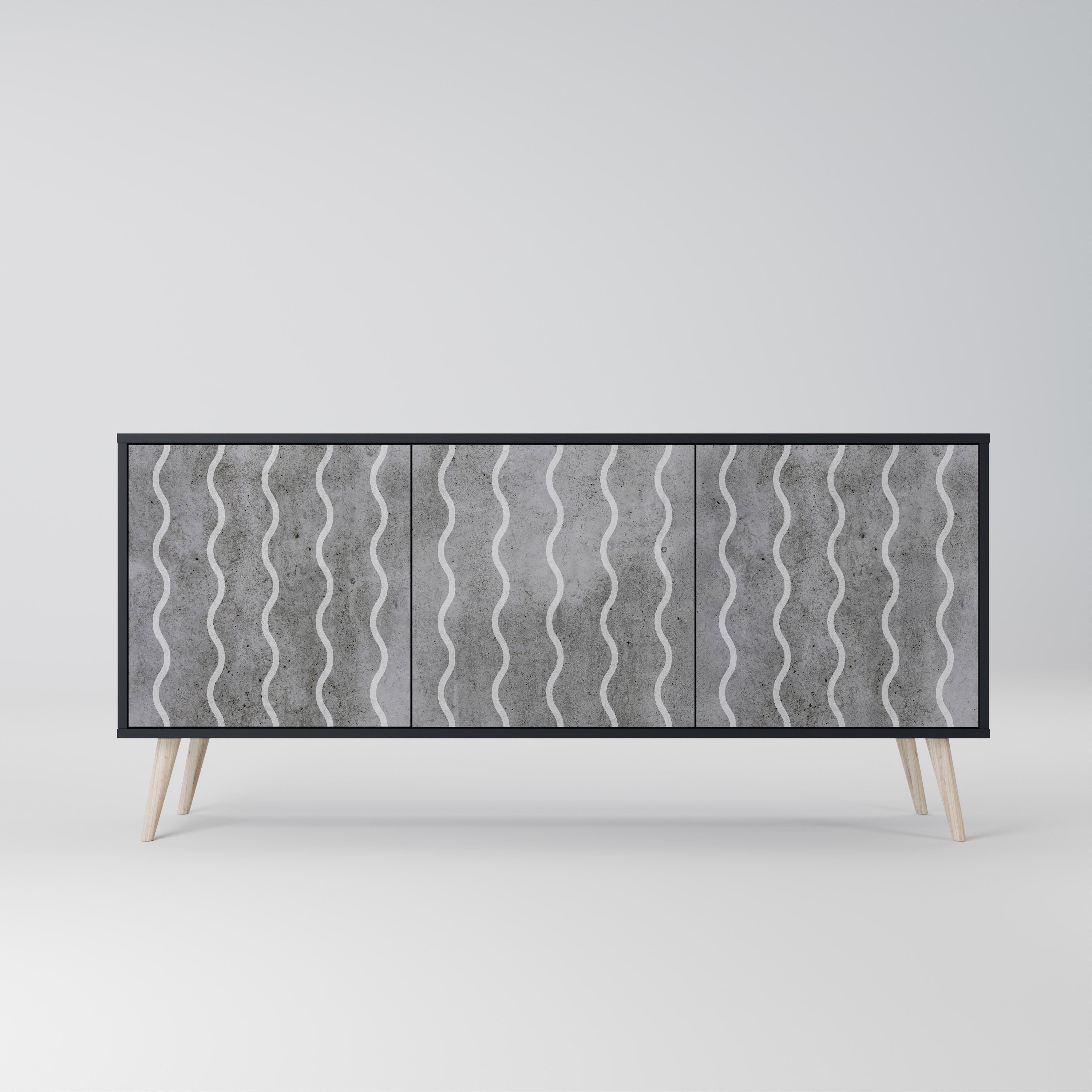 WAVES OF CONCRETE 3-Door Sideboard in Black Finish