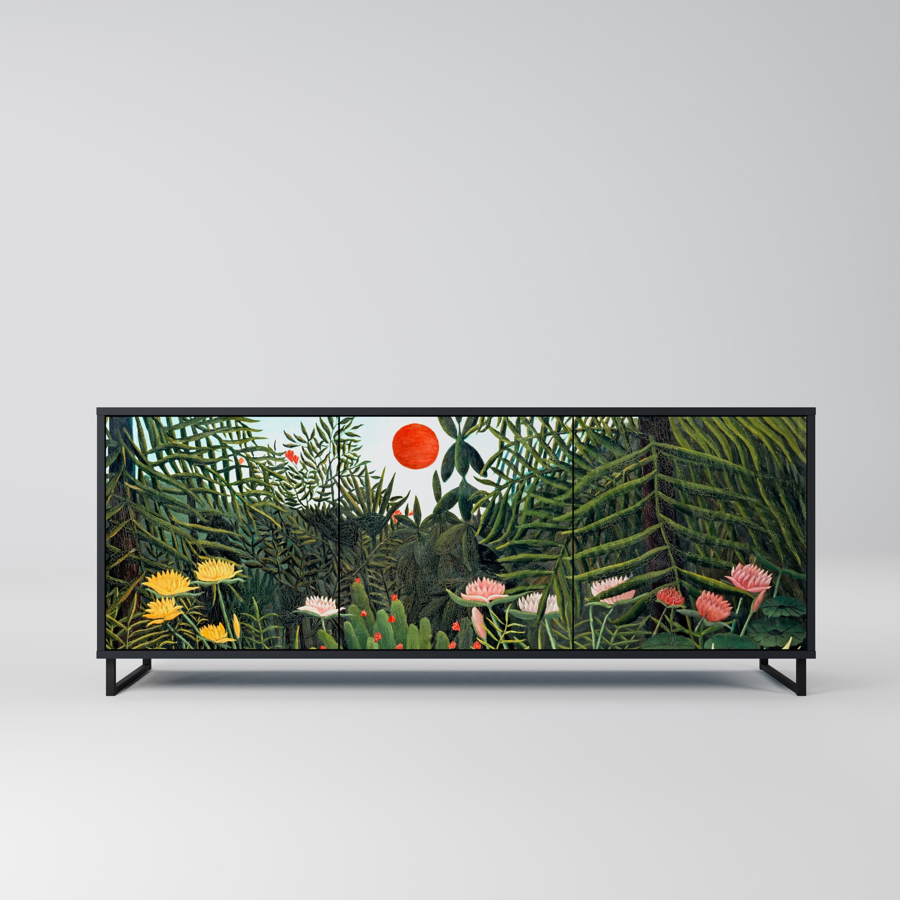 VIRGIN FOREST WITH SUNSET 3-Door Sideboard in Black Finish