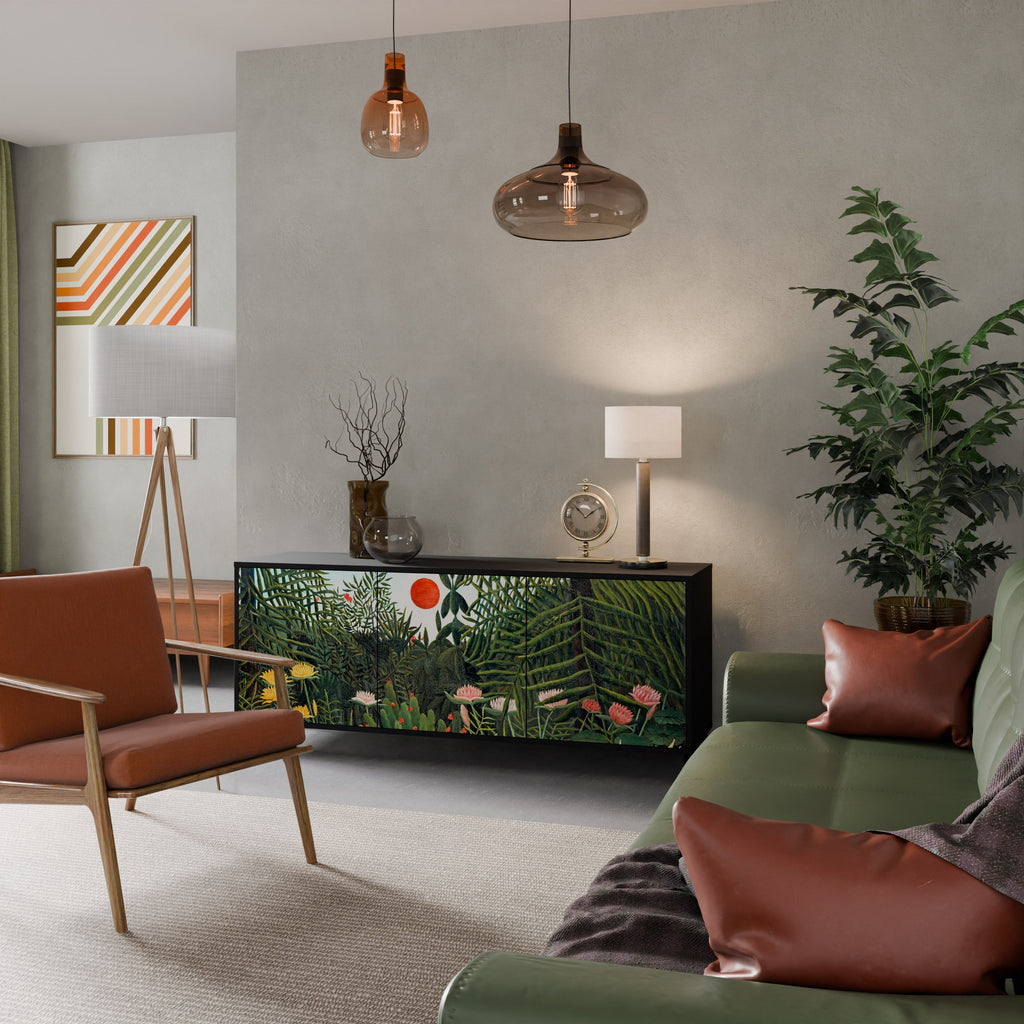 VIRGIN FOREST WITH SUNSET 3-Door Sideboard in Black Finish