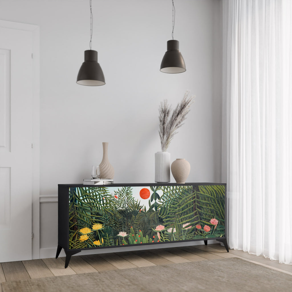 VIRGIN FOREST WITH SUNSET 3-Door Sideboard in Black Finish