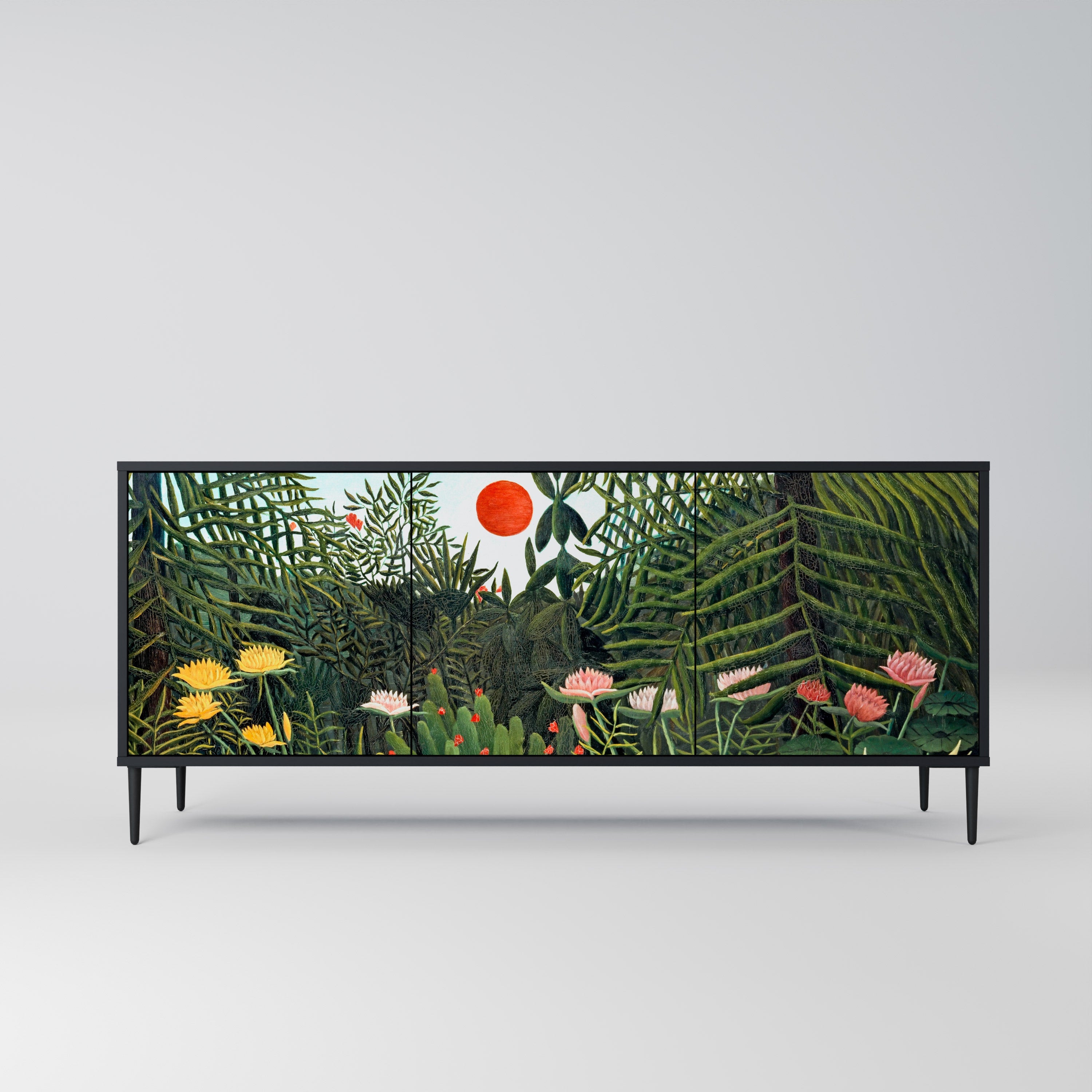 VIRGIN FOREST WITH SUNSET 3-Door Sideboard in Black Finish