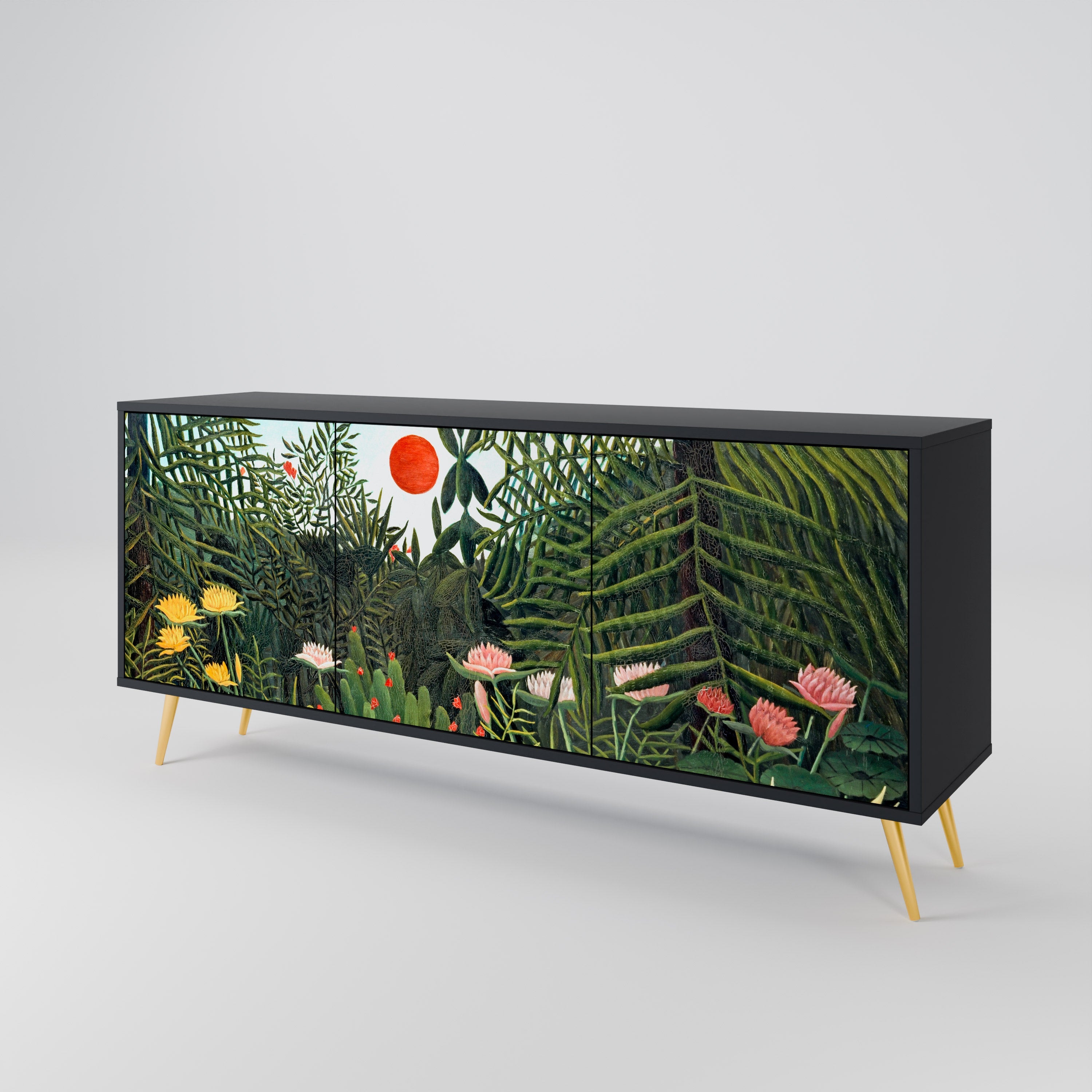 VIRGIN FOREST WITH SUNSET 3-Door Sideboard in Black Finish