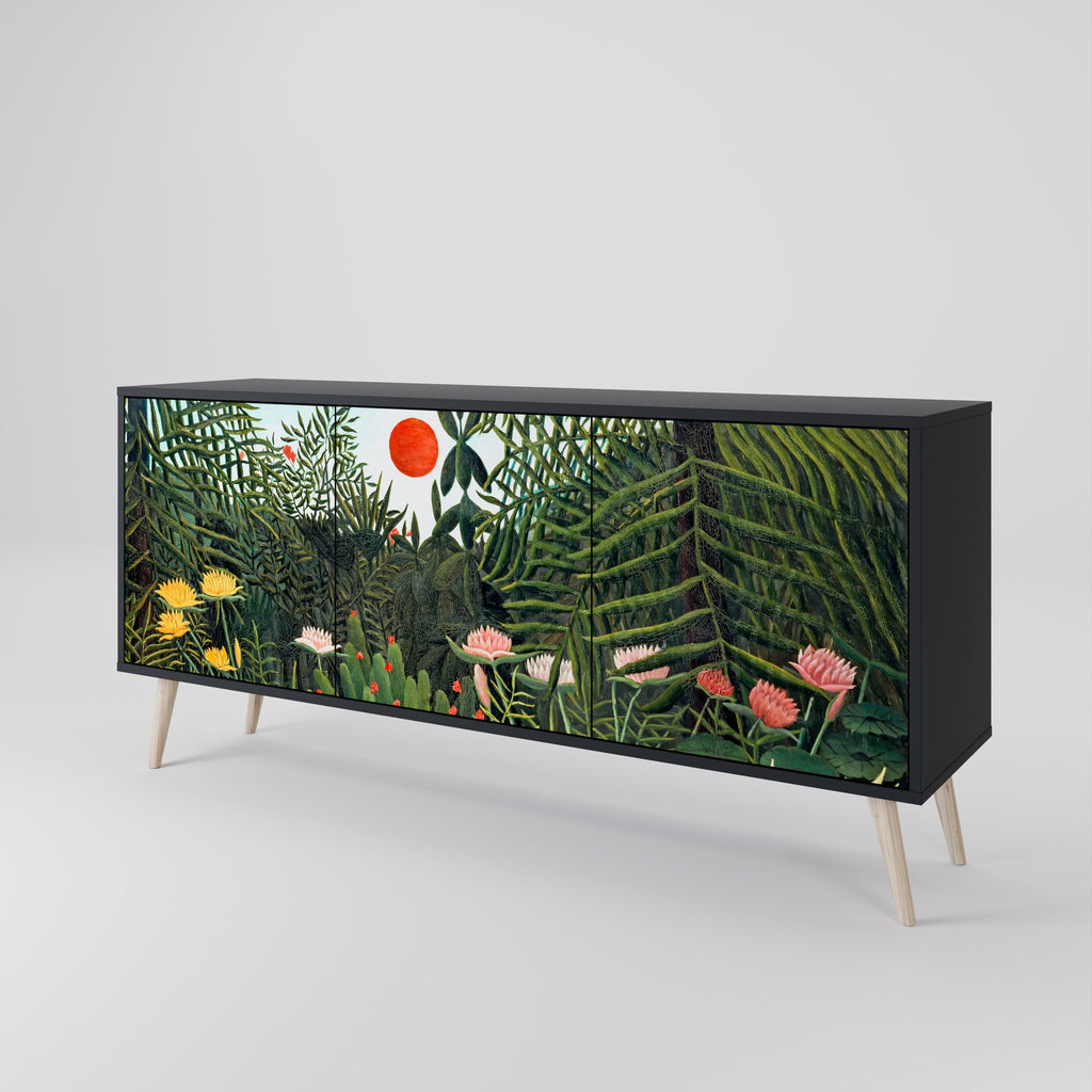 VIRGIN FOREST WITH SUNSET 3-Door Sideboard in Black Finish