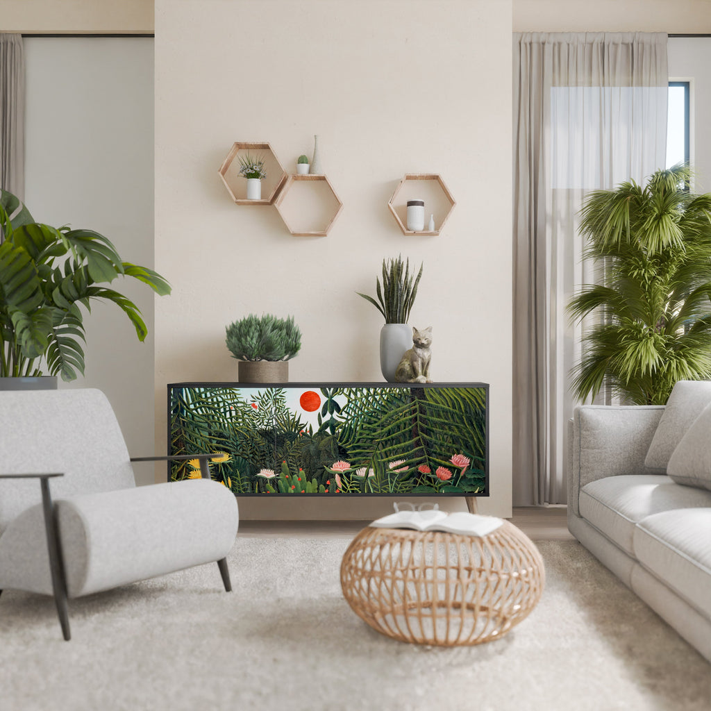 VIRGIN FOREST WITH SUNSET 3-Door Sideboard in Black Finish