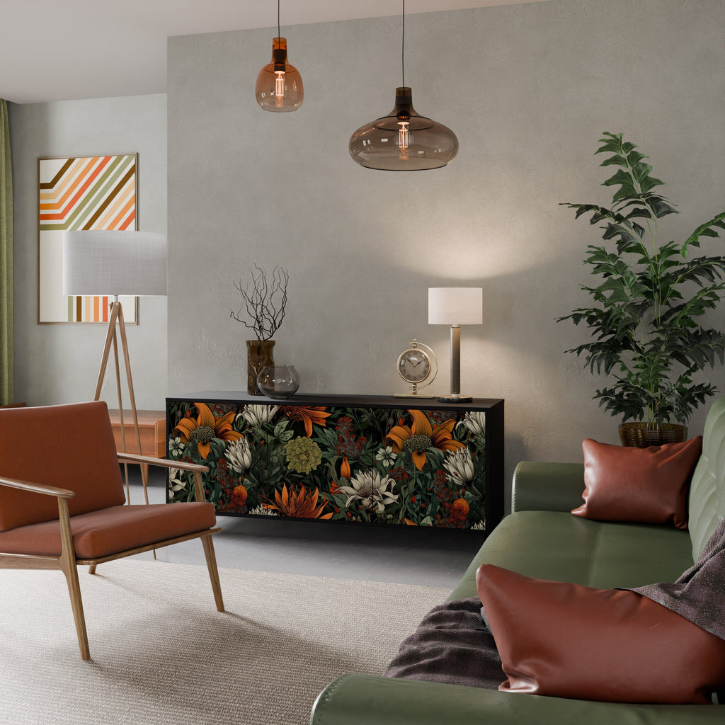 MIDNIGHT SPROUT 3-Door Sideboard in Black Finish