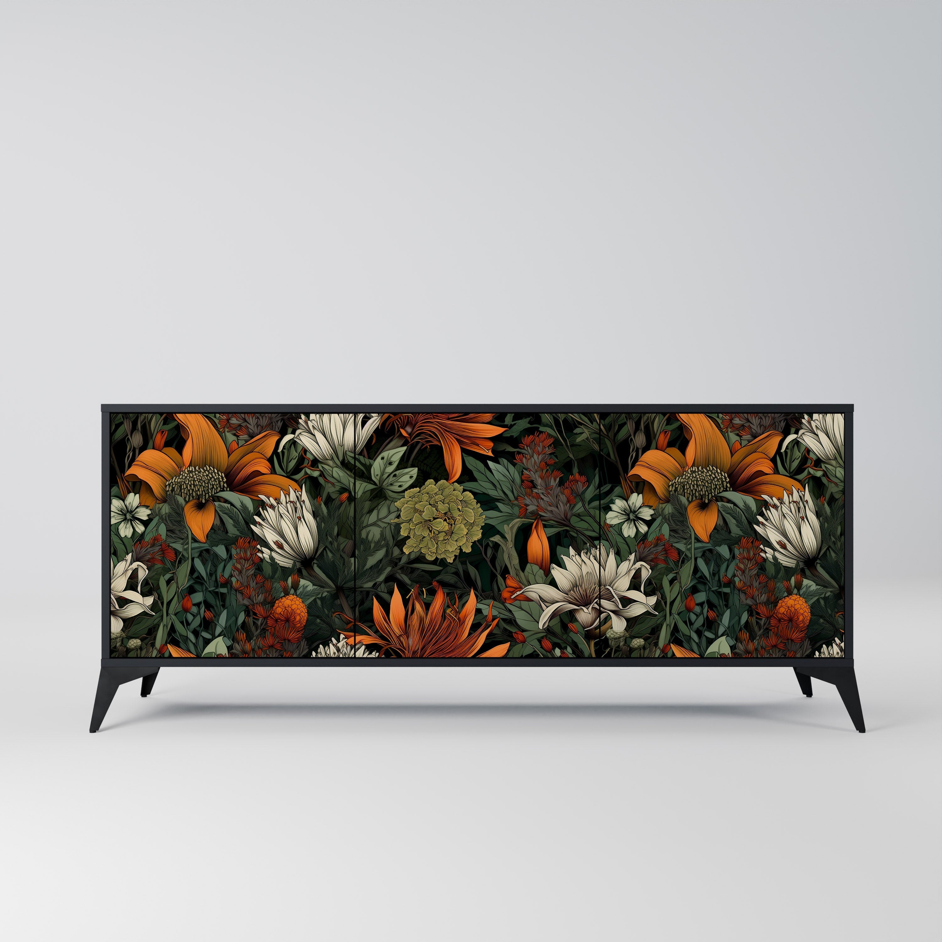 MIDNIGHT SPROUT 3-Door Sideboard in Black Finish