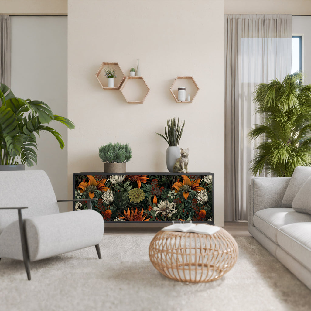 MIDNIGHT SPROUT 3-Door Sideboard in Black Finish