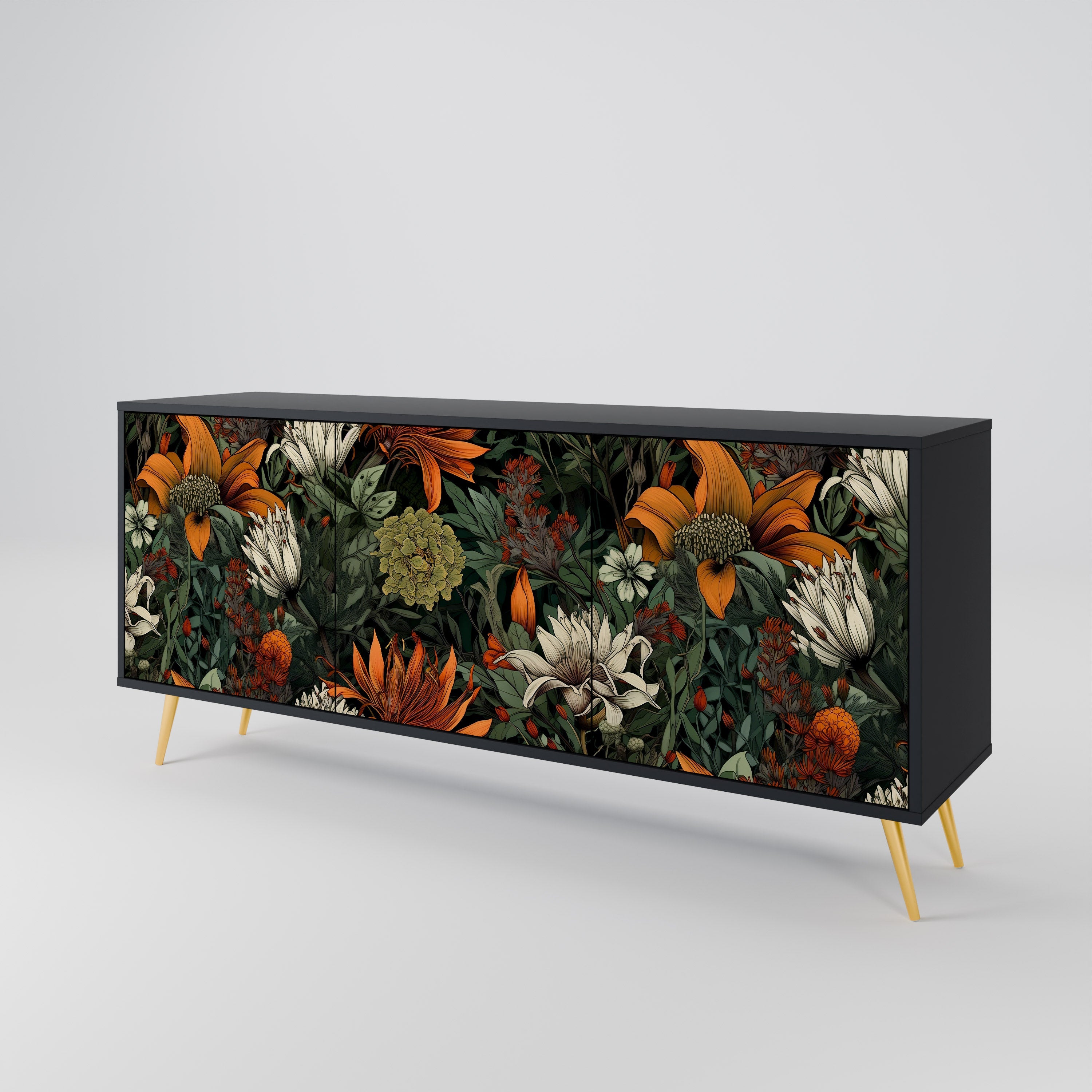 MIDNIGHT SPROUT 3-Door Sideboard in Black Finish