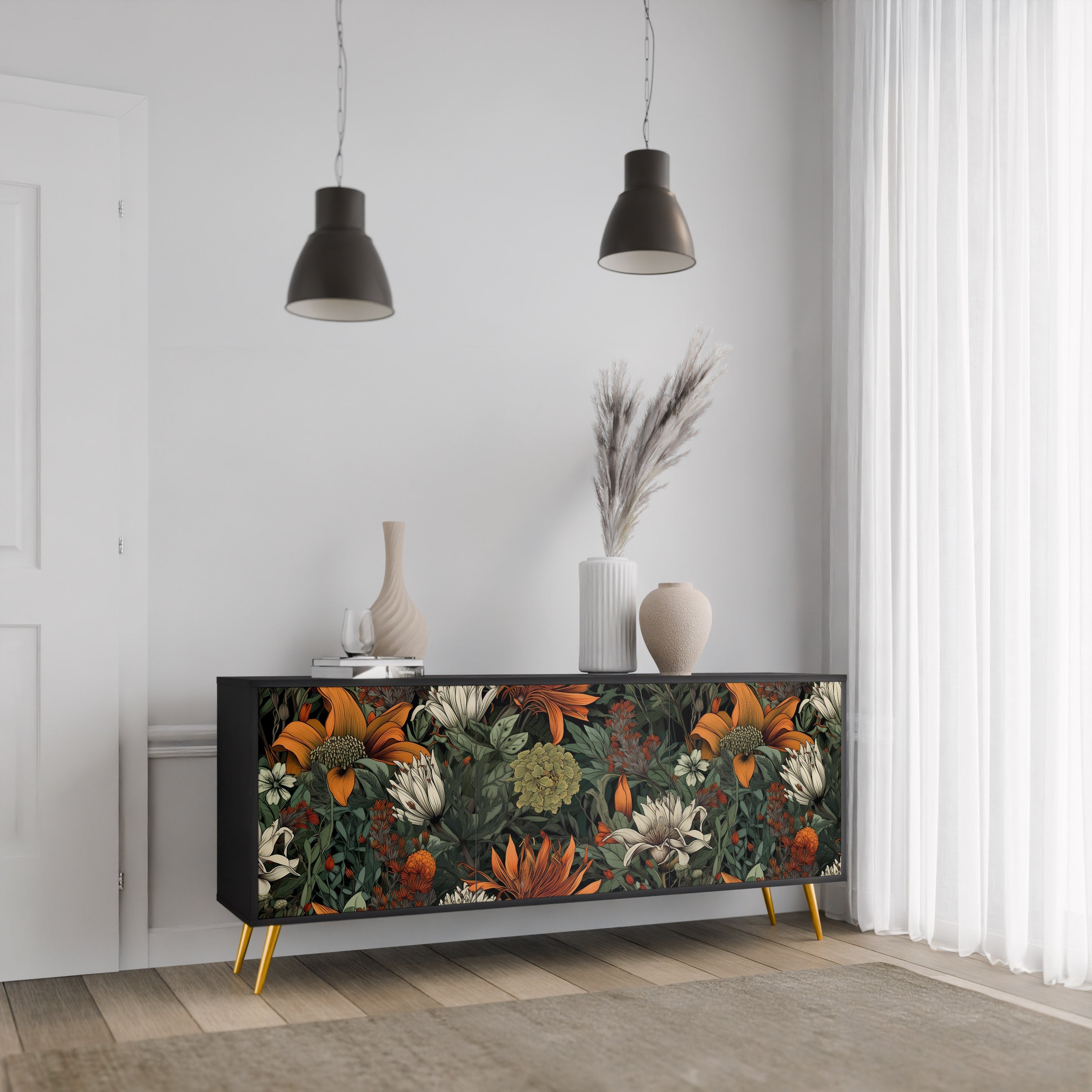 MIDNIGHT SPROUT 3-Door Sideboard in Black Finish