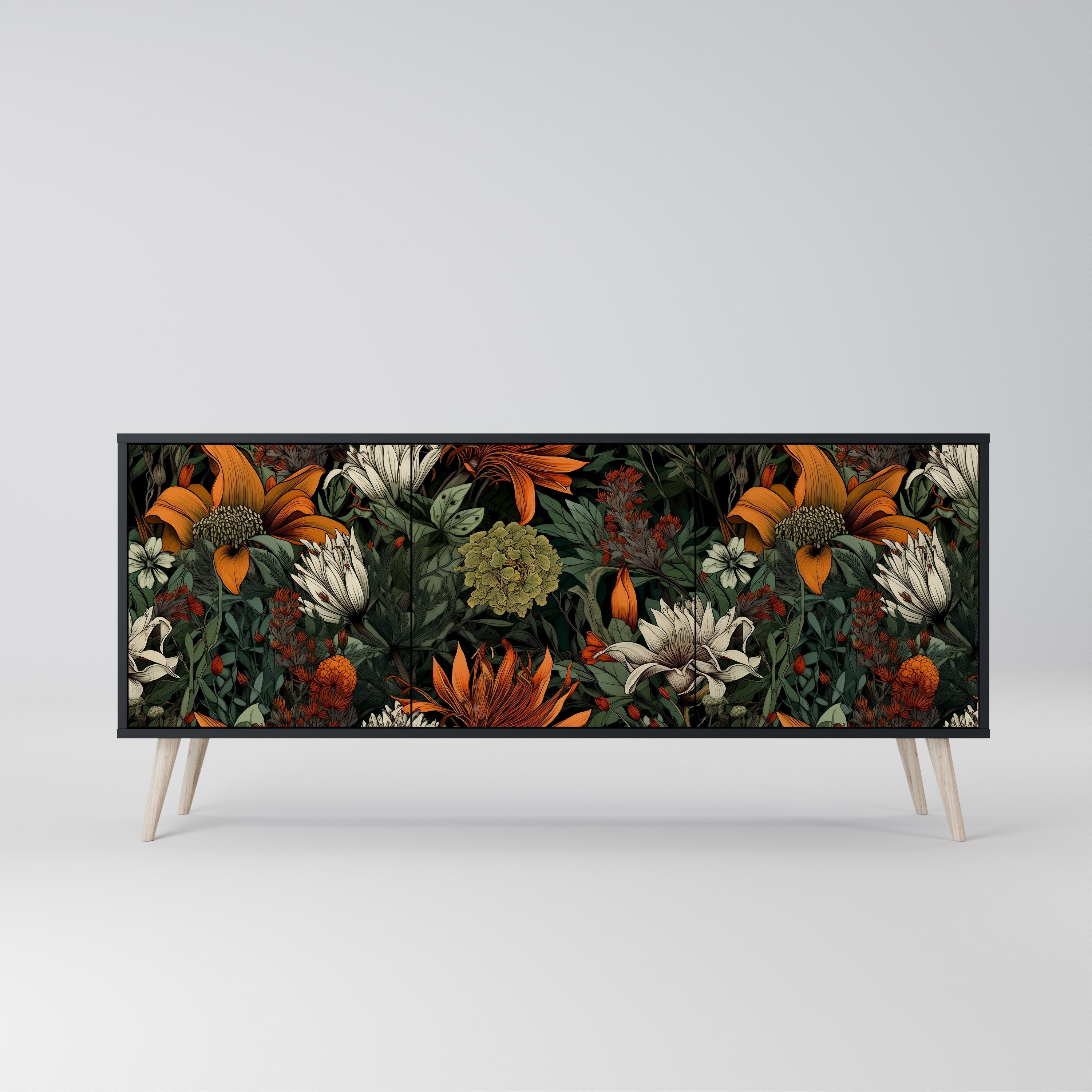 MIDNIGHT SPROUT 3-Door Sideboard in Black Finish