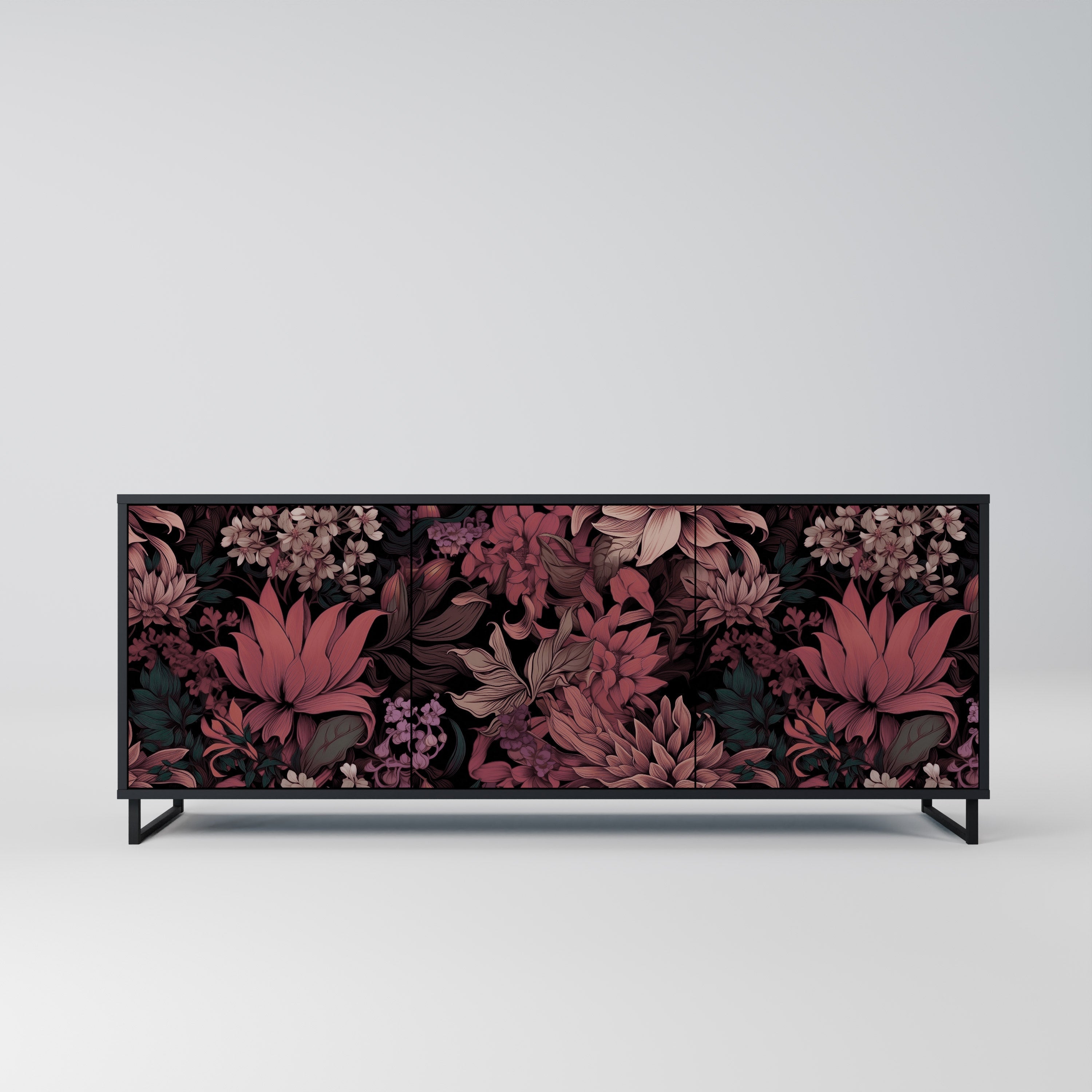 FLORAL WHISPER 3-Door Sideboard in Black Finish