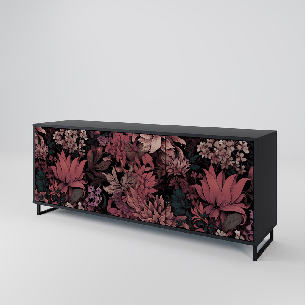 FLORAL WHISPER 3-Door Sideboard in Black Finish