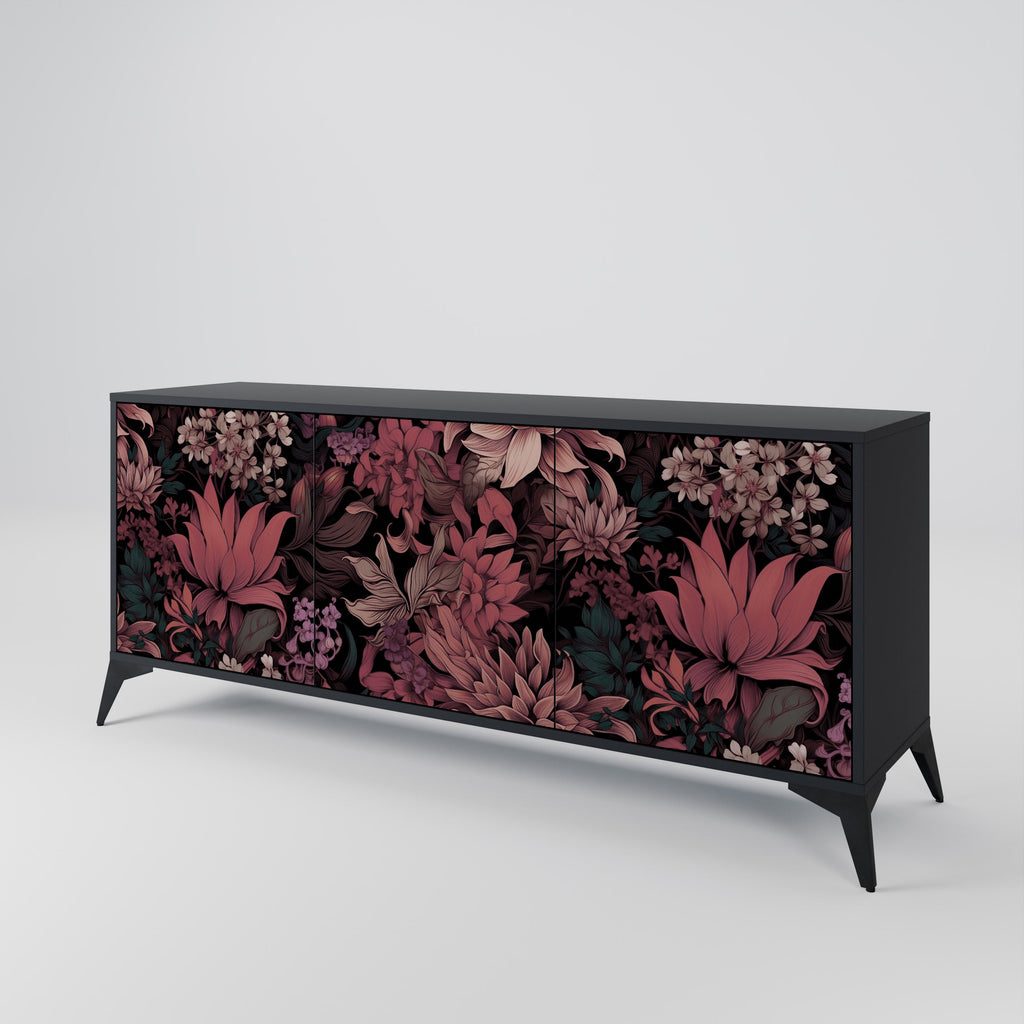 FLORAL WHISPER 3-Door Sideboard in Black Finish