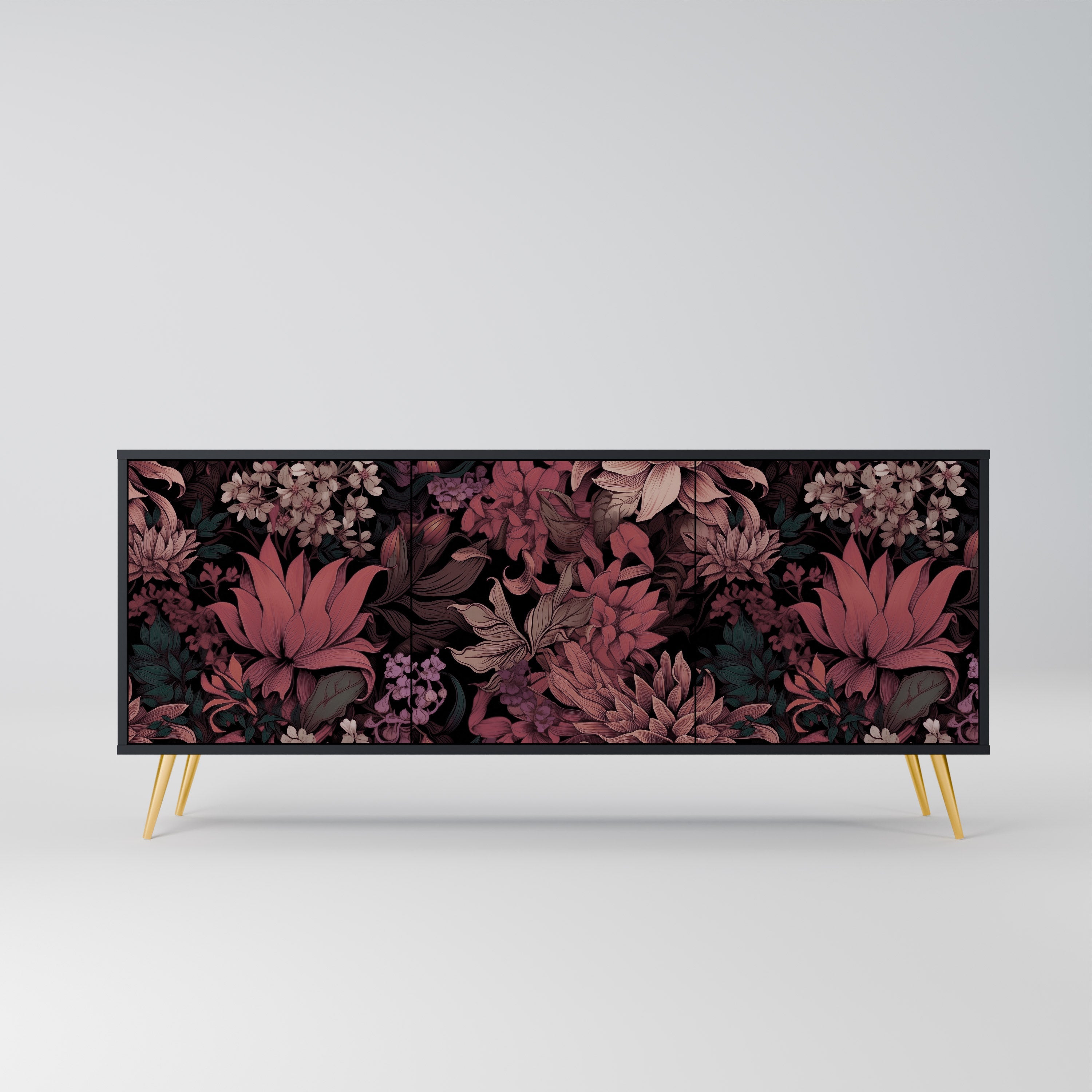 FLORAL WHISPER 3-Door Sideboard in Black Finish
