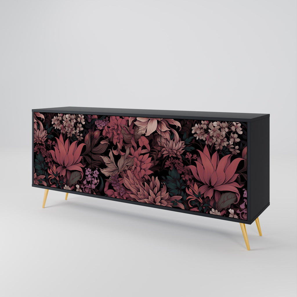 FLORAL WHISPER 3-Door Sideboard in Black Finish