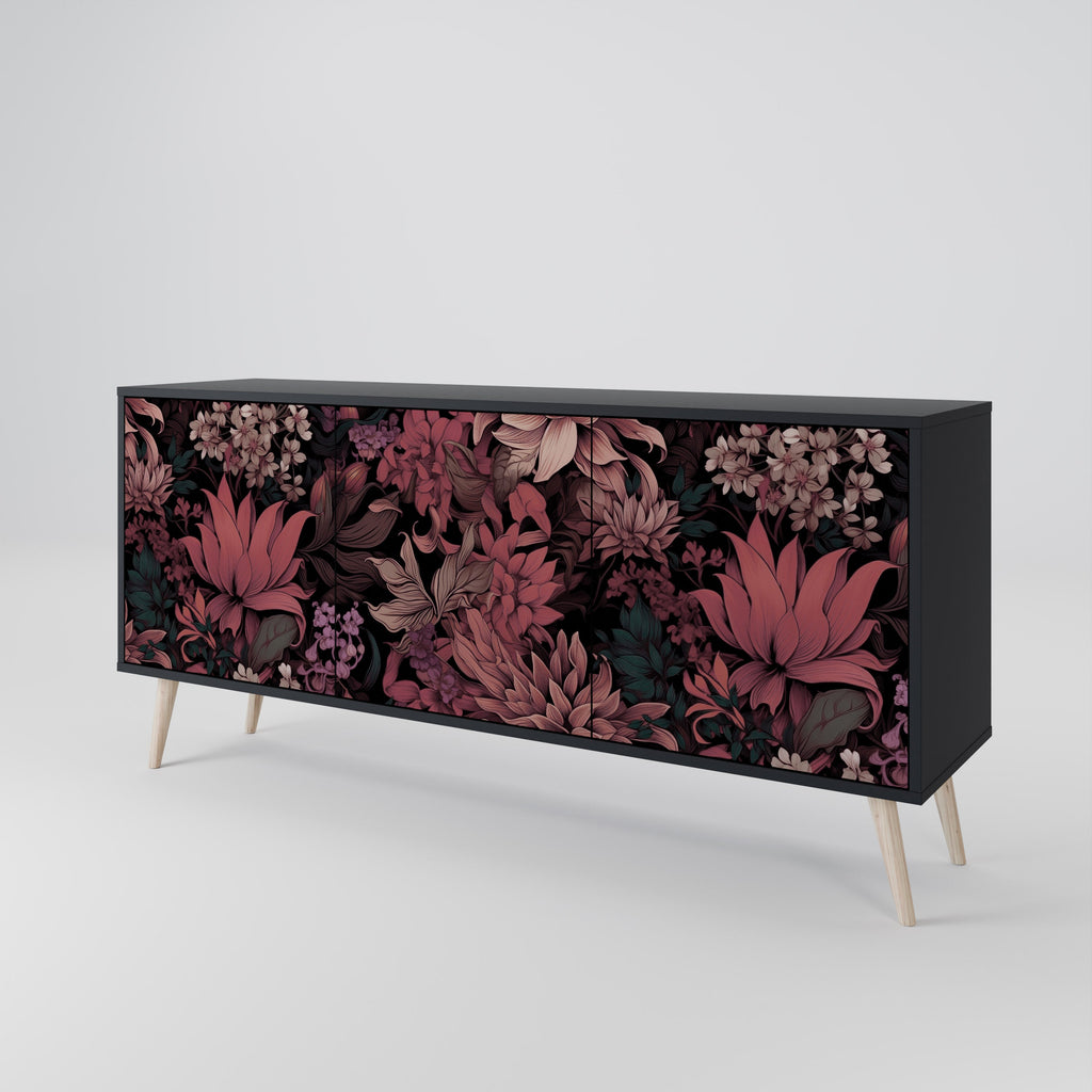 FLORAL WHISPER 3-Door Sideboard in Black Finish