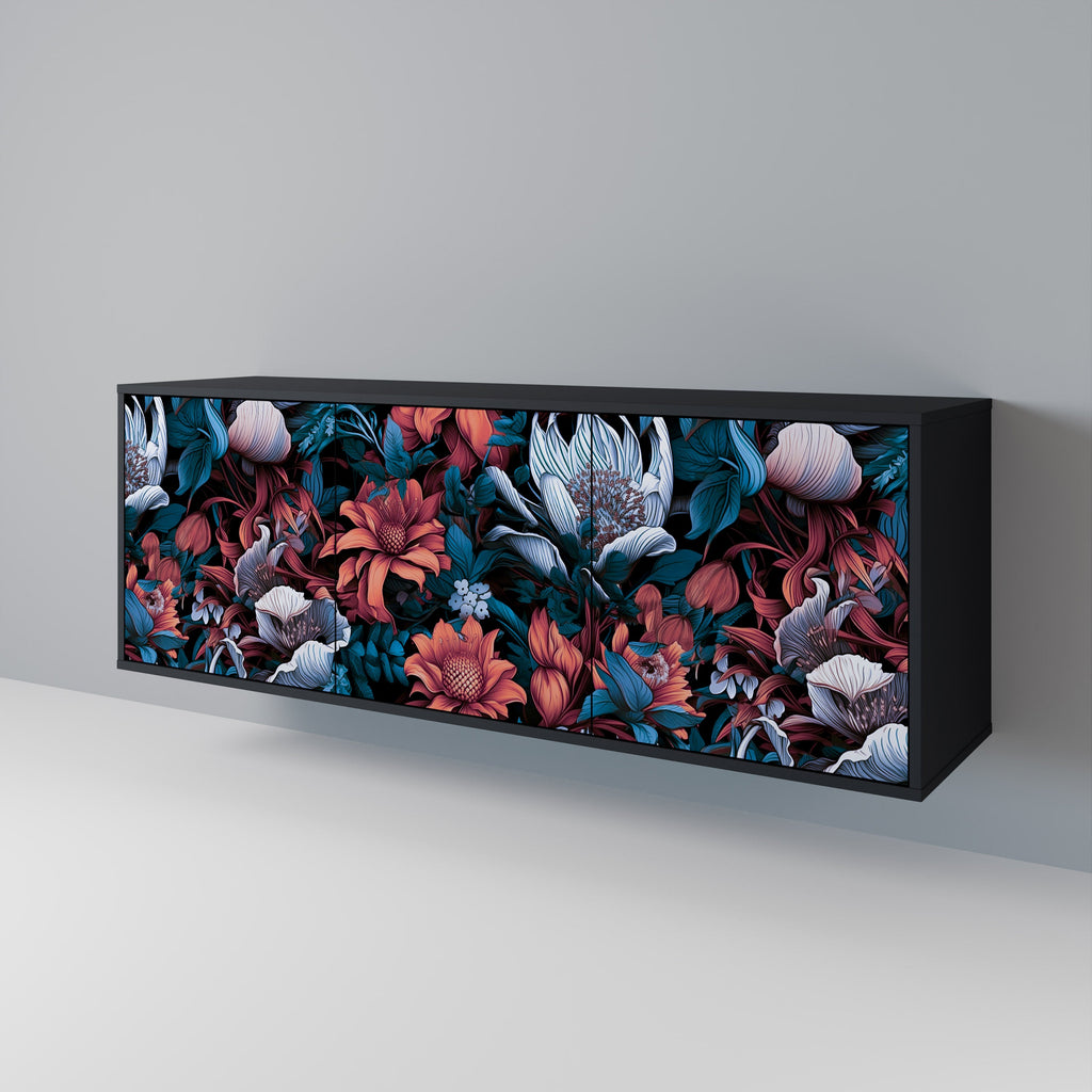 ETHEREAL BLOSSOMS Sideboard mit 3 Türen in Schwarz